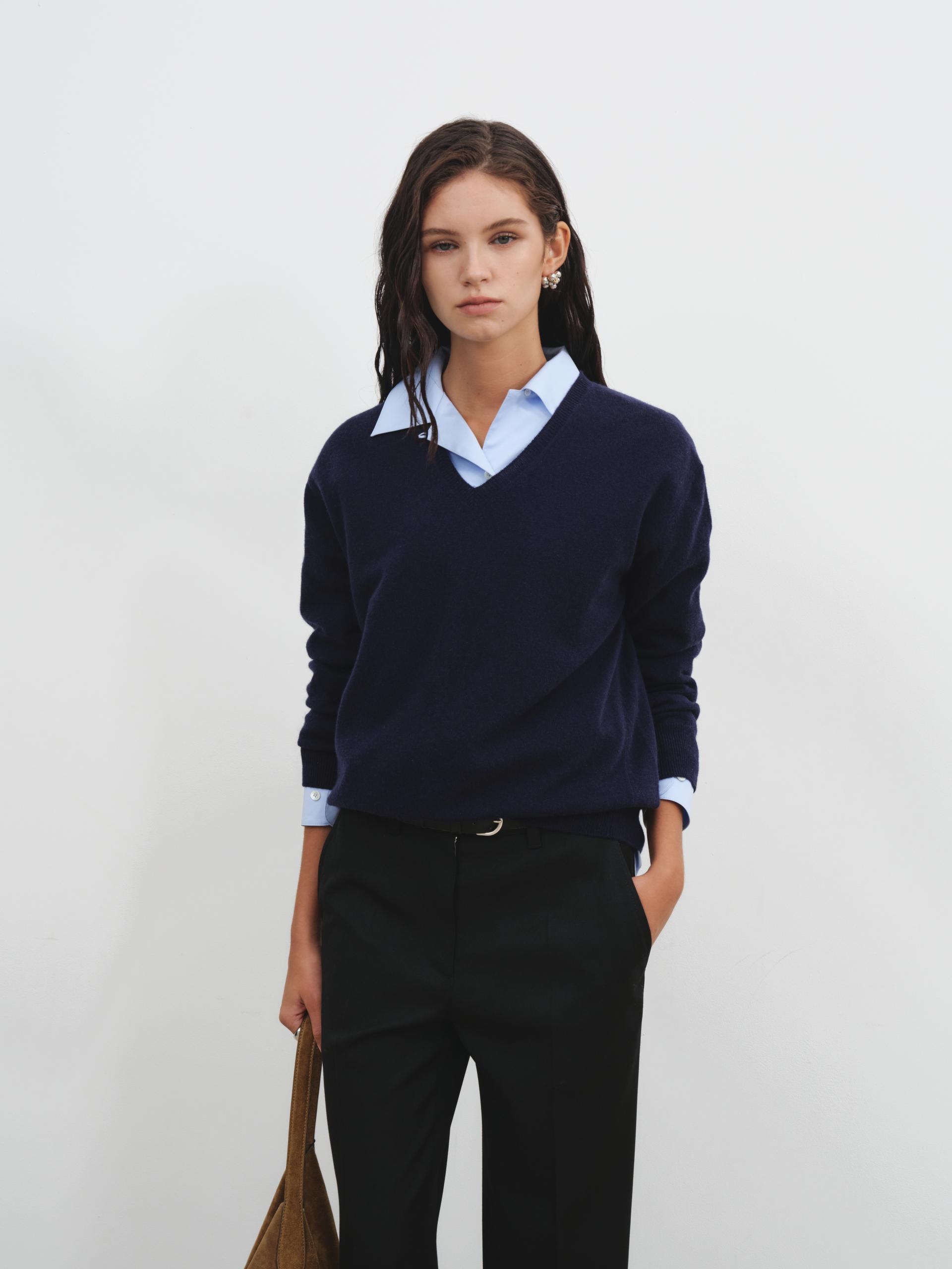 Standard V Neck Sweater in cashmere & wool_4 colors