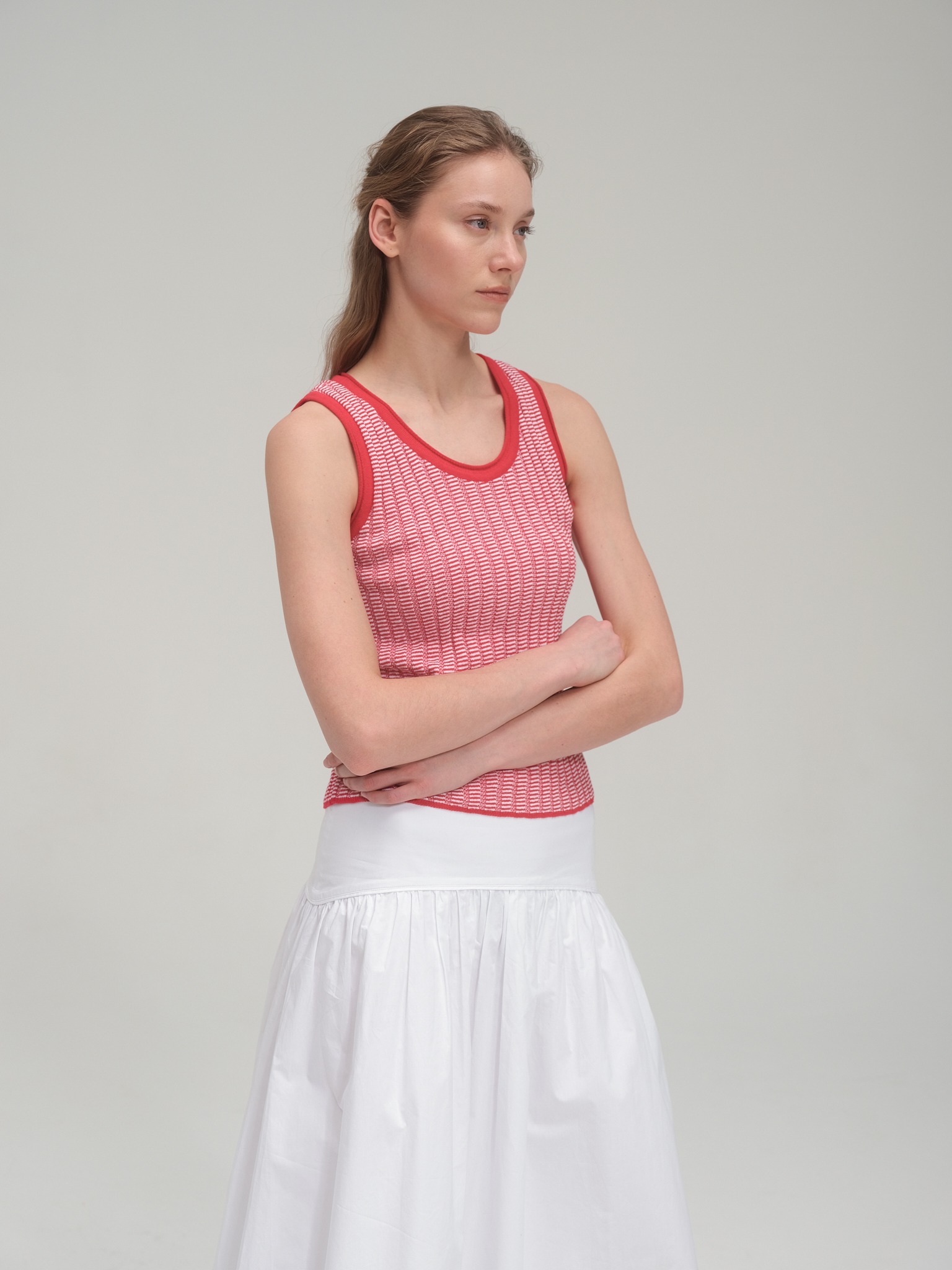 Half zip sweater and tank top set_Tomato Red