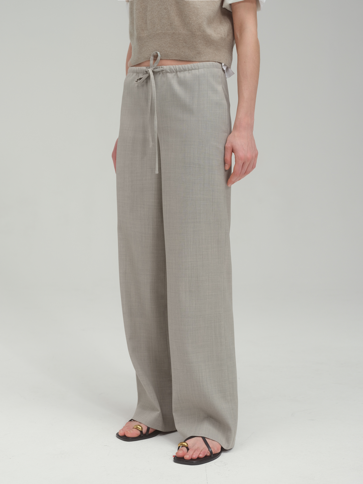 Wide Fit String Trouser in Summer Wool