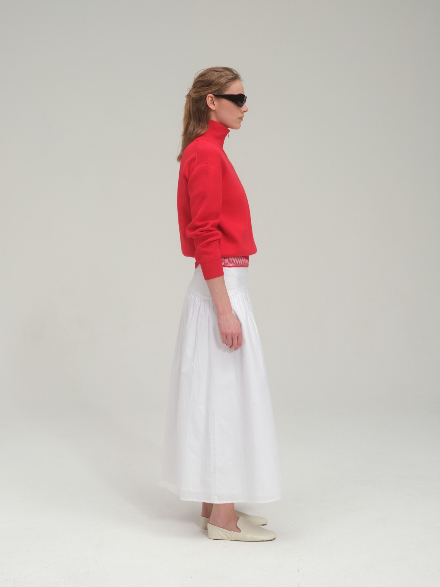 Half zip sweater and tank top set_Tomato Red