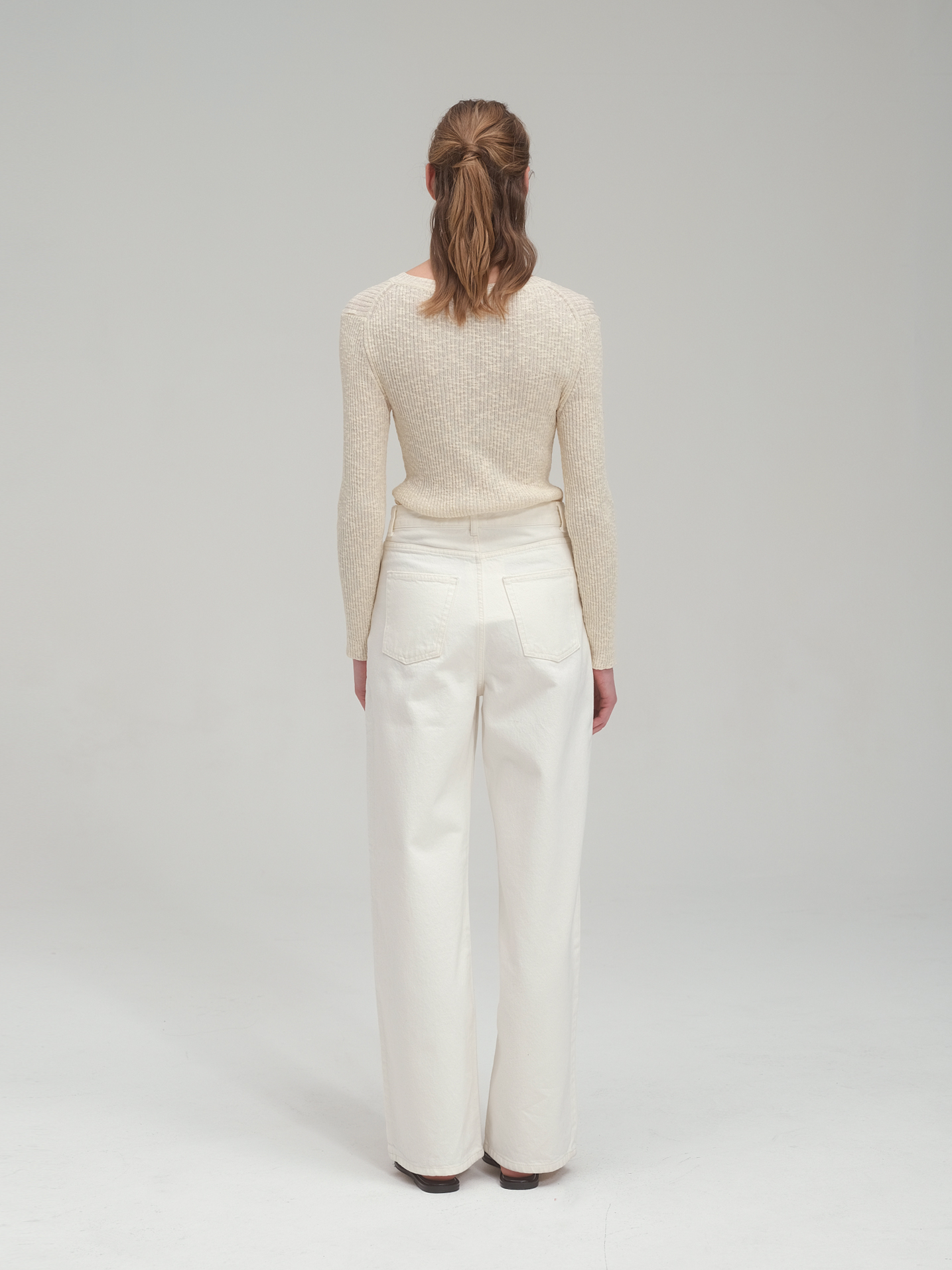 Ribbed Summer V Neck Sweater in Cotton & Linen_Black