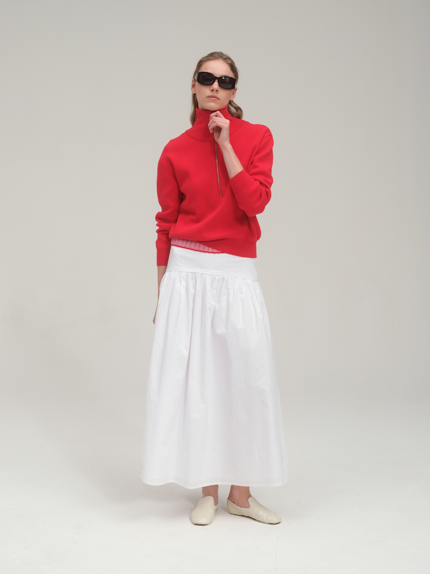 Half zip sweater and tank top set_Tomato Red