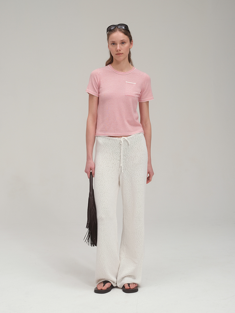 Viscose Stripe Knit T Shirt_Red