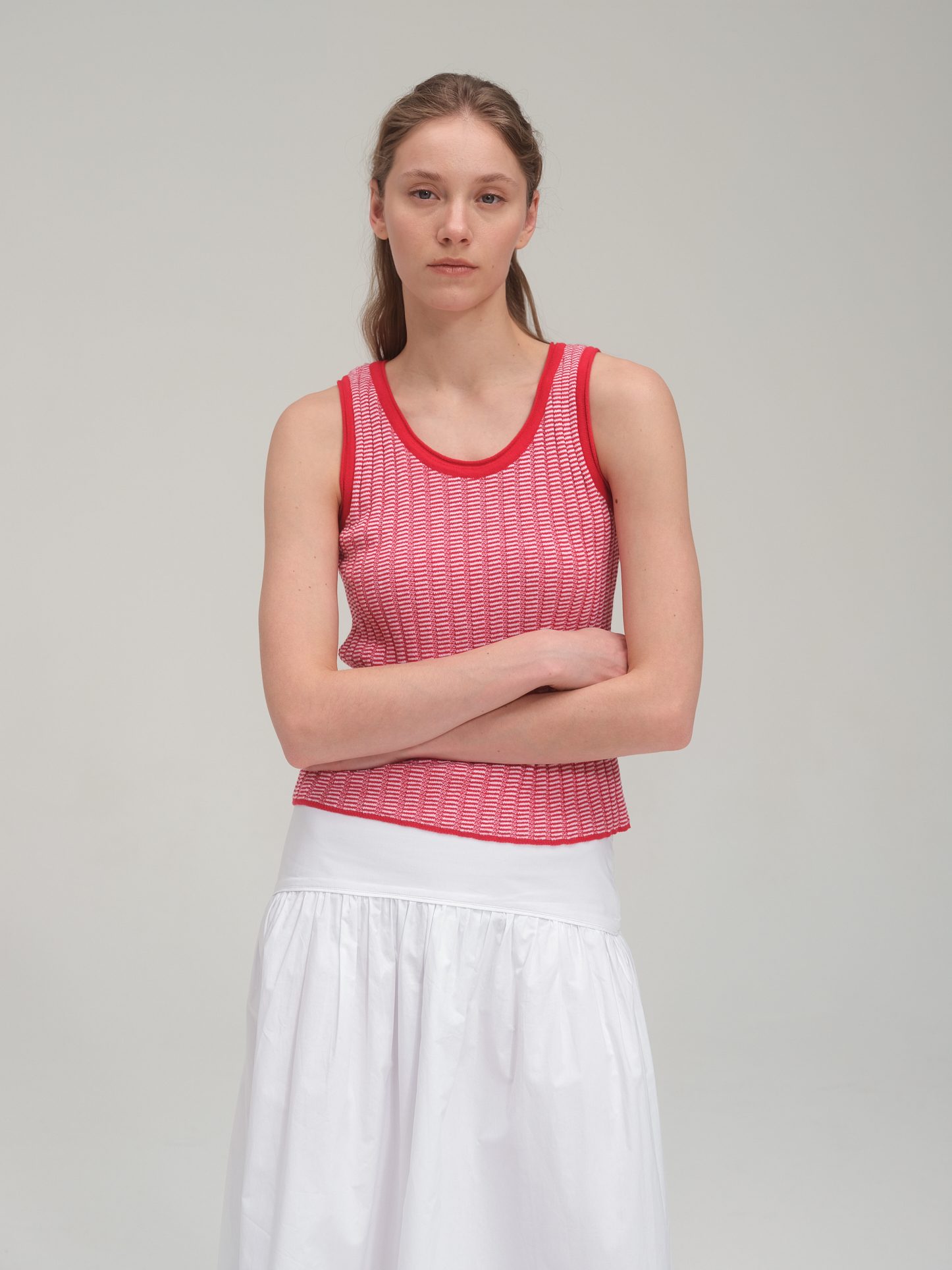 Half zip sweater and tank top set_Tomato Red
