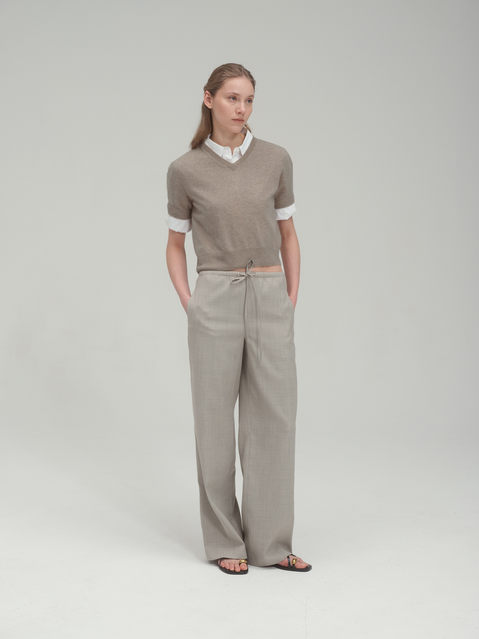 Wide Fit String Trouser in Summer Wool