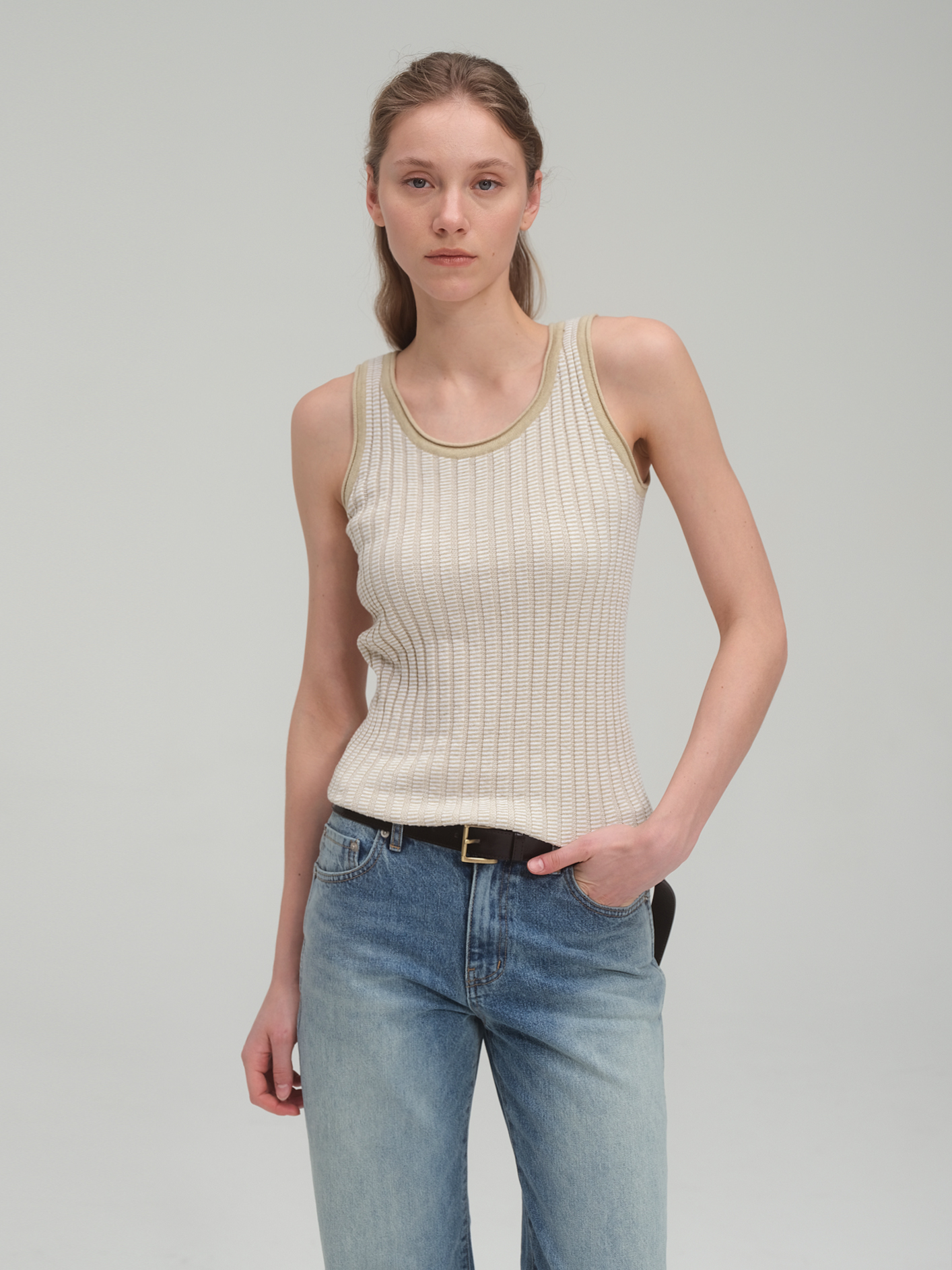 Half zip sweater and tank top set_Sand Beige