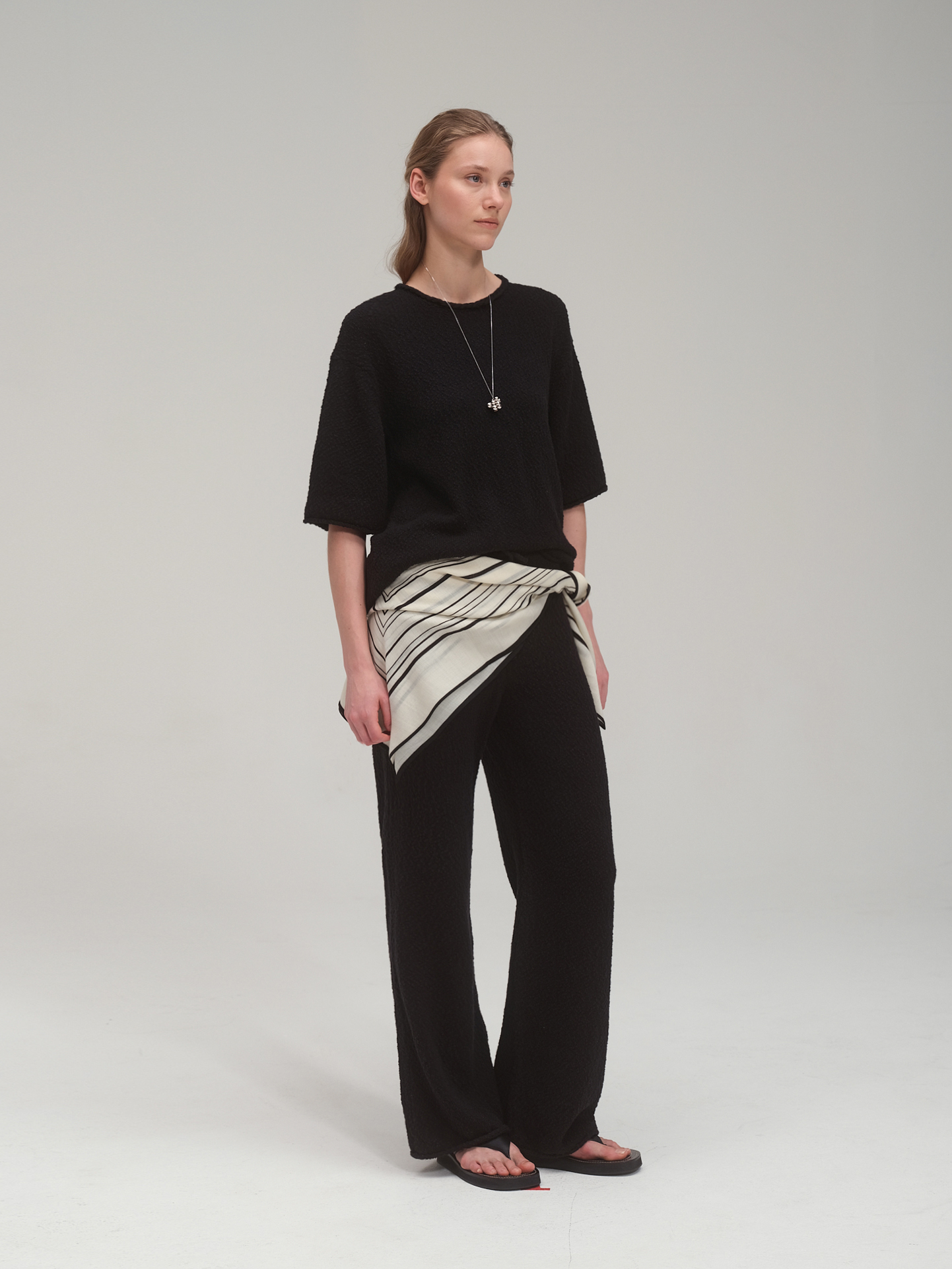 Boucle Cotton Summer Knit Set Up_Black
