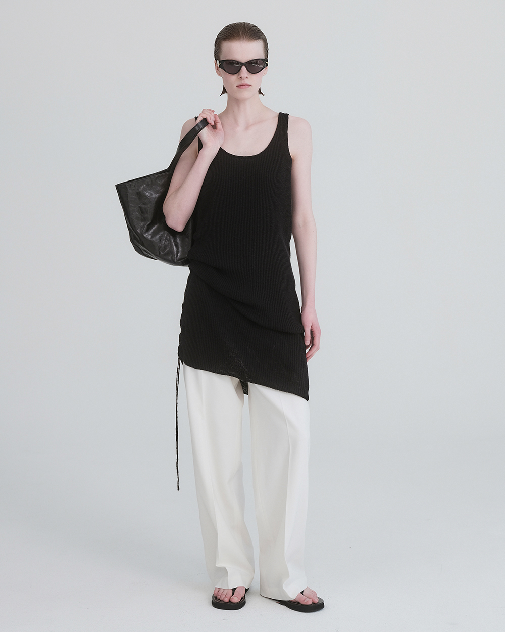 Ribbed Knit Dress in Cotton & Linen_Black