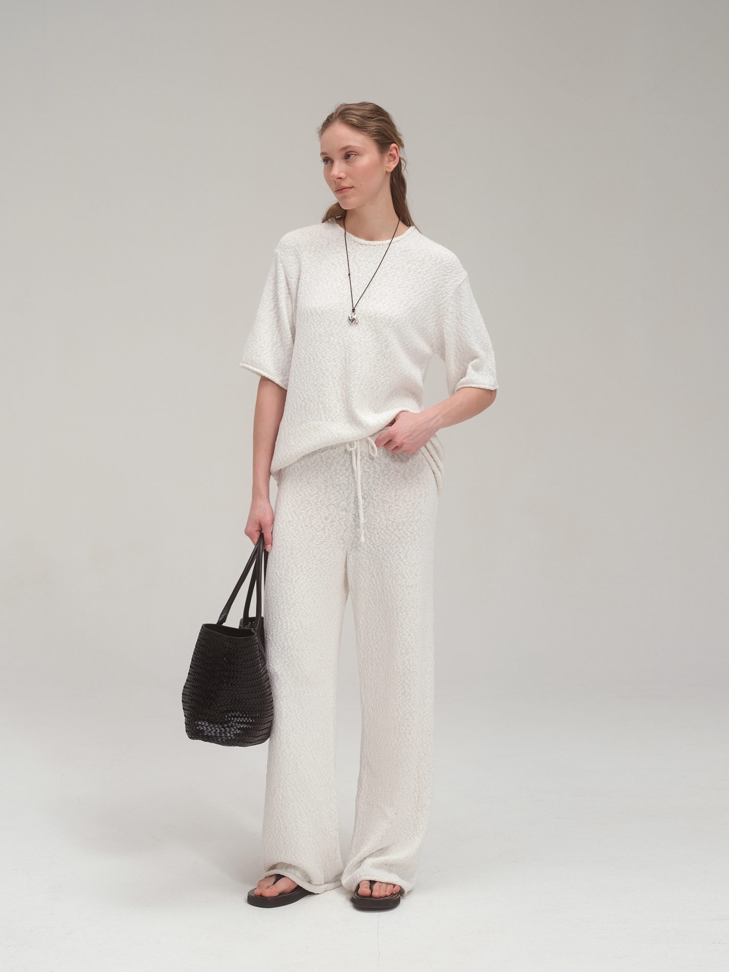 Cotton Summer Boucle Knit Set Up_White