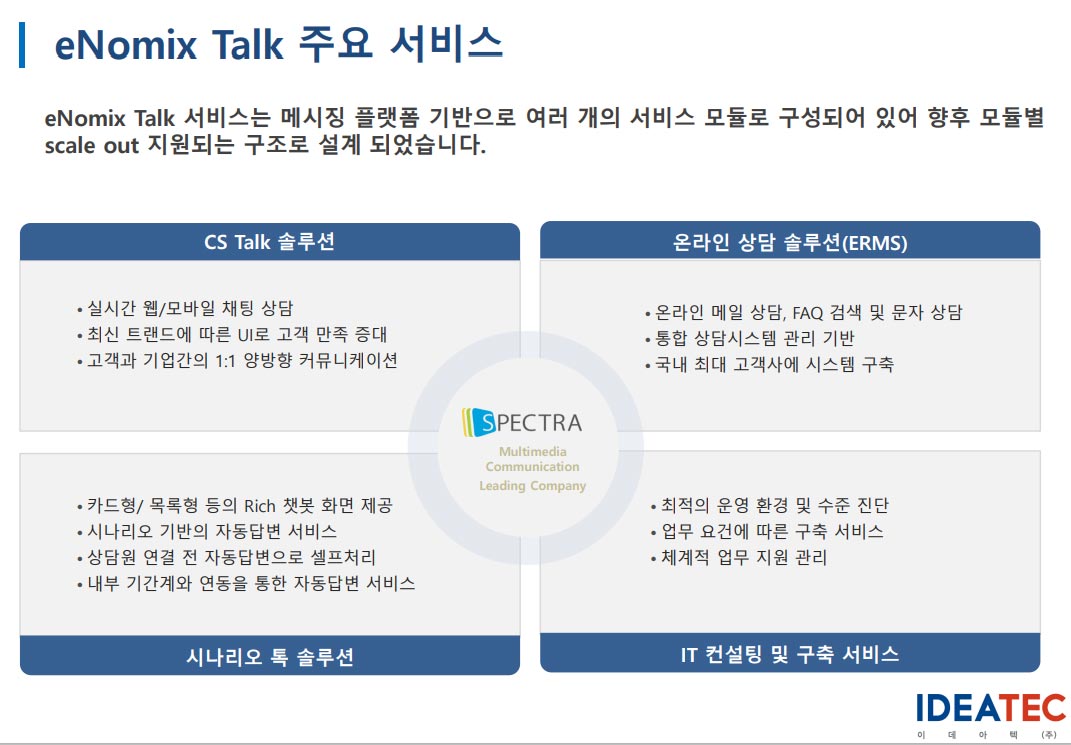 이데아텍 챗봇 주요서비스