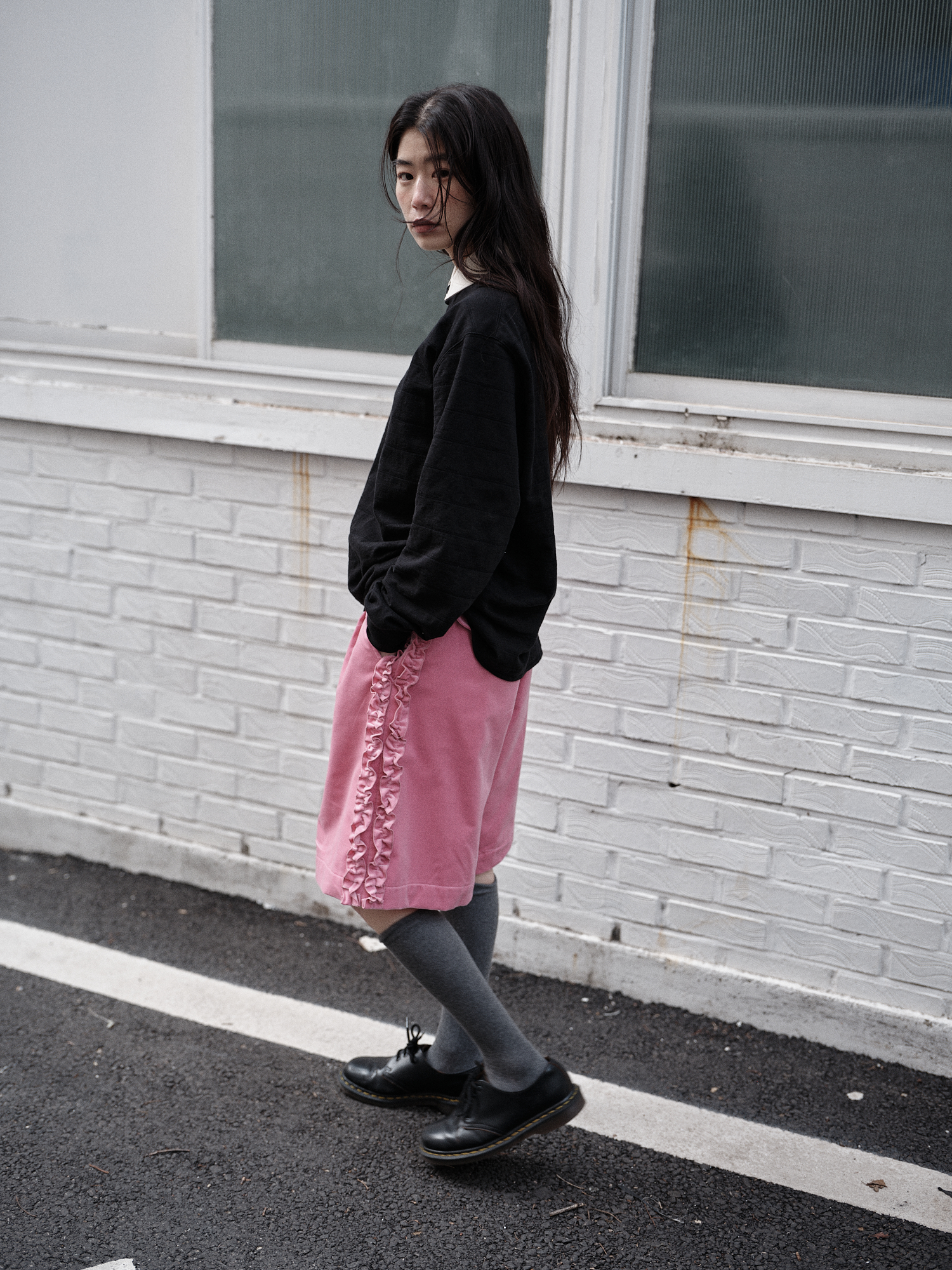 RUFFLE COTTON VELVET CULOTTE PANTS - PINK - 감도 깊은 취향