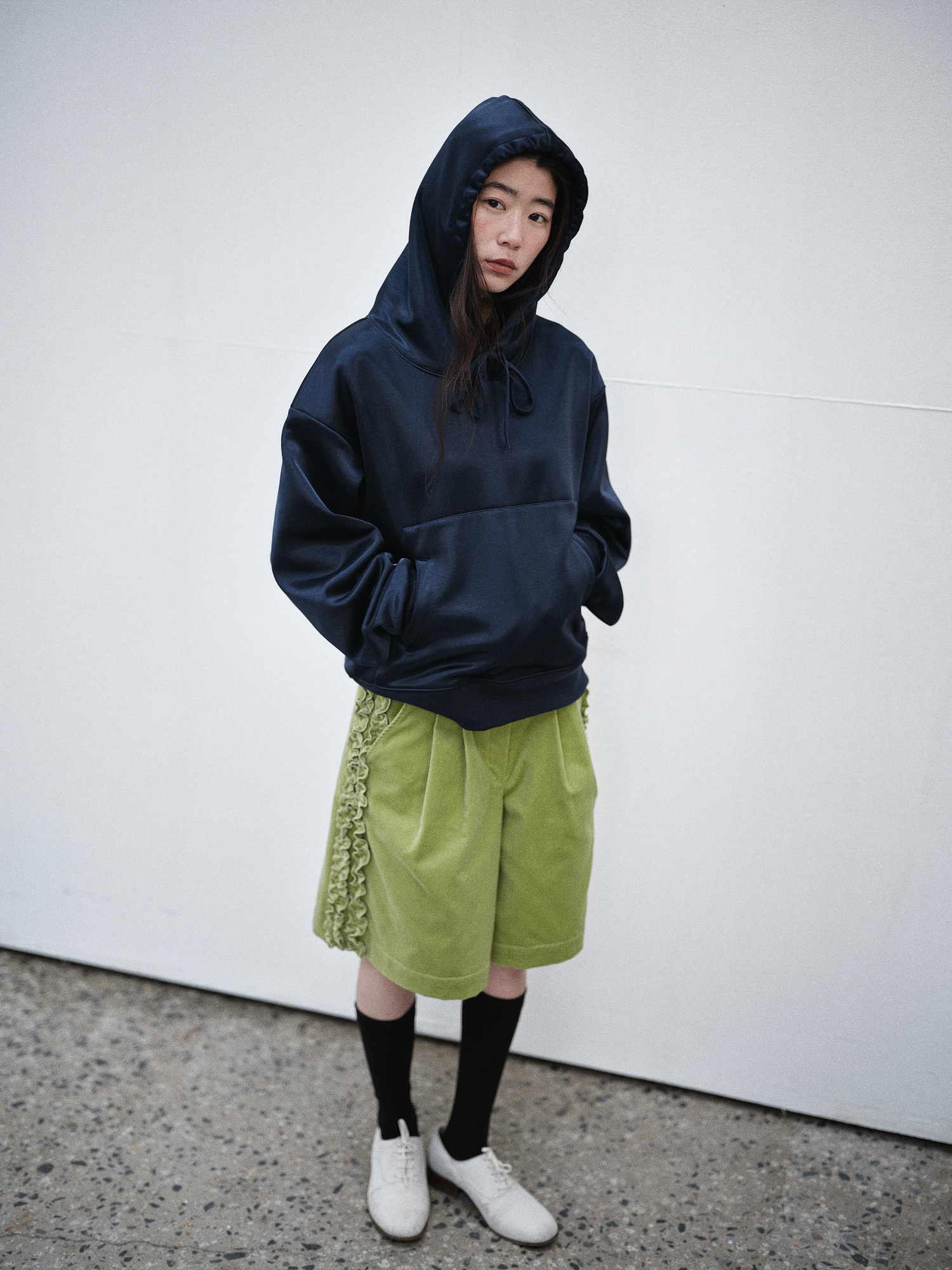 SAENGINSTUDIO】RUFFLE COTTON VELVET CULOTTE PANTS★韓国商品 RUFFLE COTTON VELVET CULOTTE PANTS - OLIVE - 감도 깊은 취향
