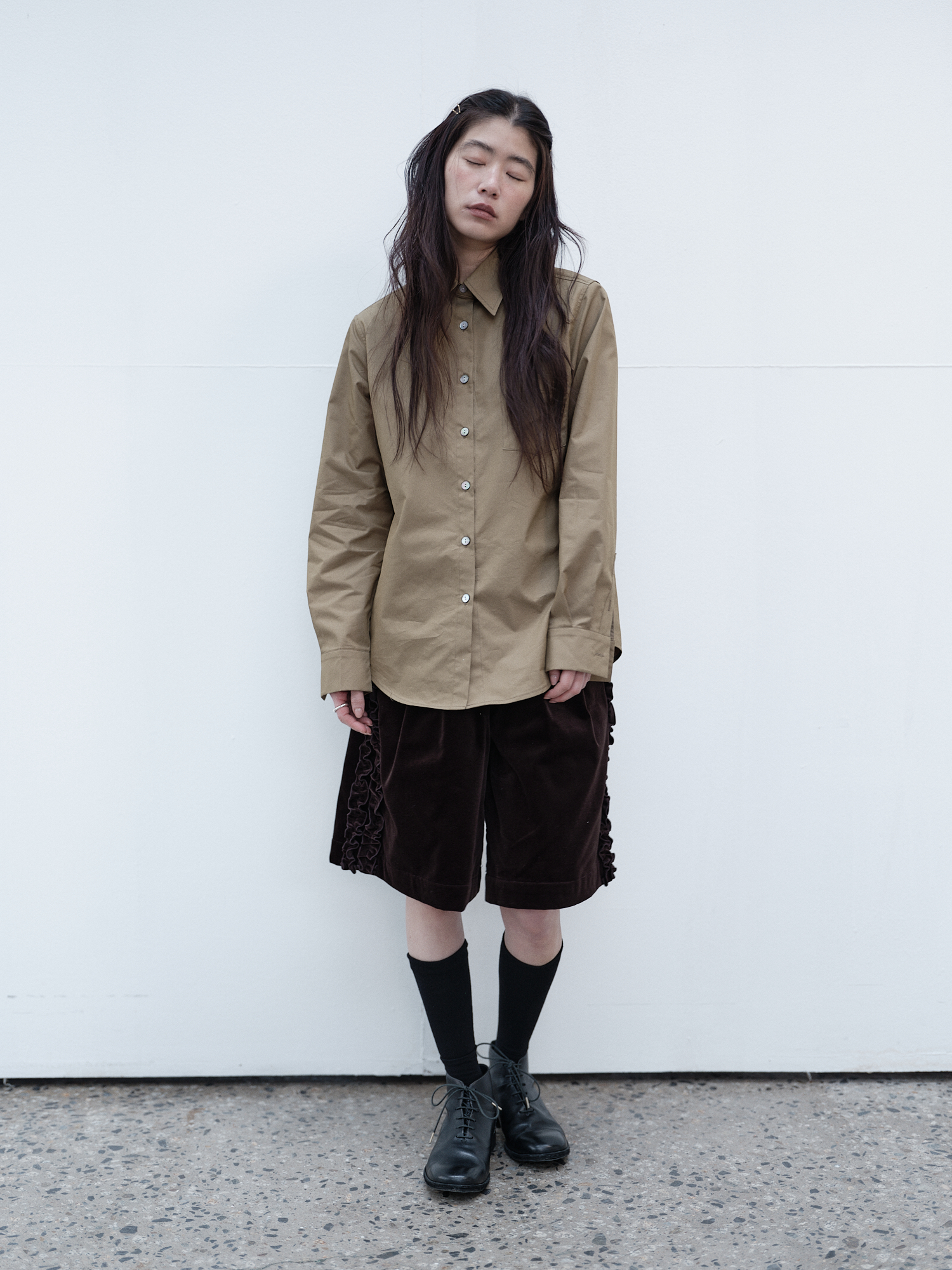 RUFFLE COTTON VELVET CULOTTE PANTS - BROWN - 감도 깊은 취향