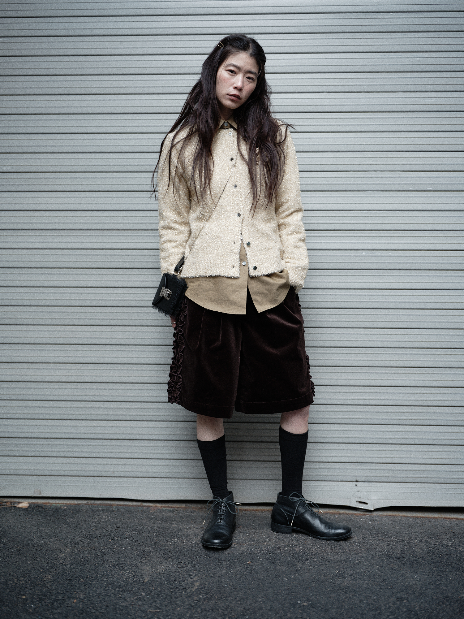 RUFFLE COTTON VELVET CULOTTE PANTS - BROWN - 감도 깊은 취향