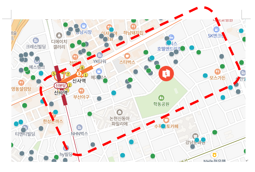 서울 강남구 논현동(신사역)의 매물과 해당 지역의 최근 실거래 가격 정보