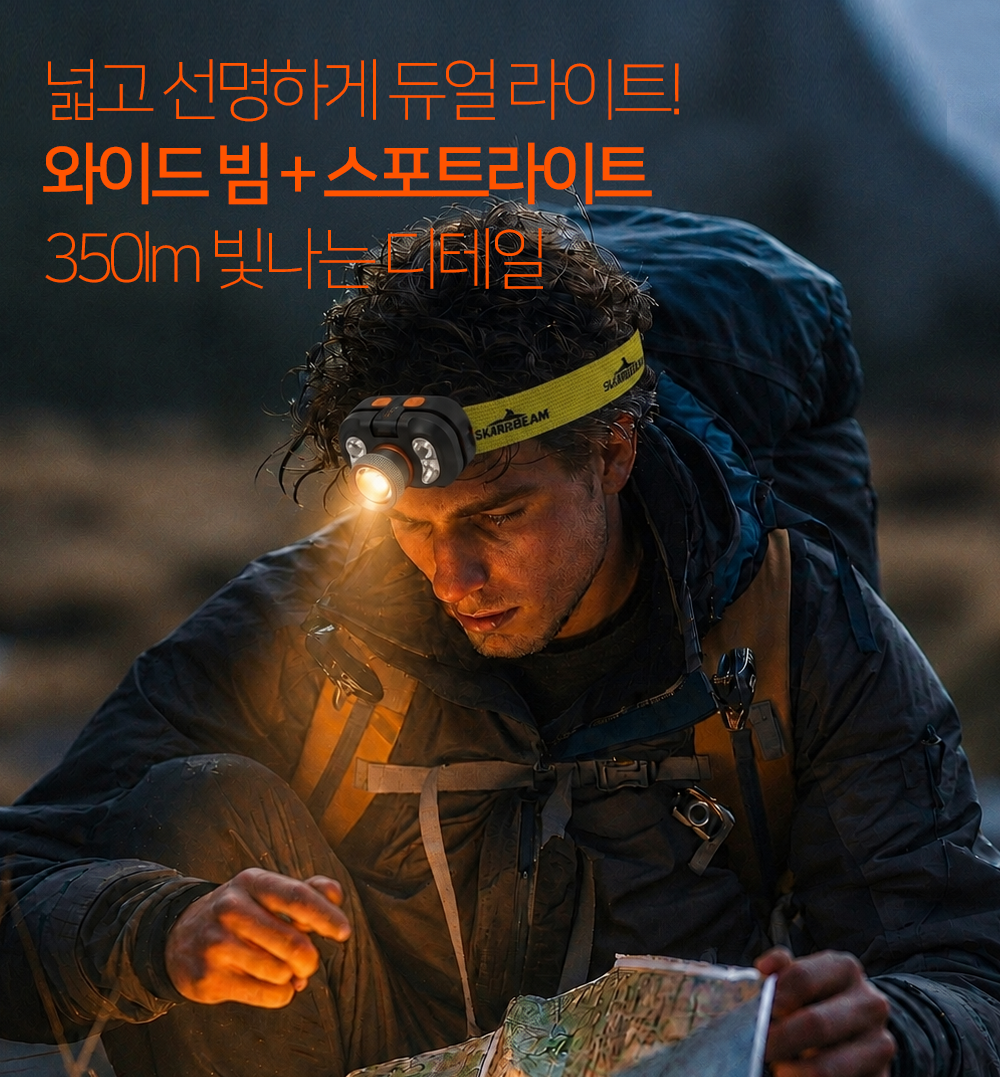 샤크빔 플립형 헤드랜턴 LED 충전식 모션센서 밴드형 해루질 등산 캠핑 낚시 자전거