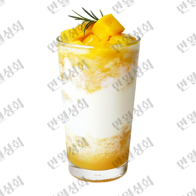 [고화질 이미지] 망고 라떼(망고토핑) ICE 유리컵