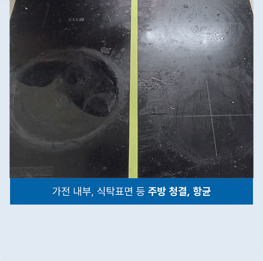 카페 가전 내부와 식탁 표면에 눌어붙은 기름때를   
  알콜 멀티티슈로 말끔히 닦아낸 사용 전후 비교 GIF