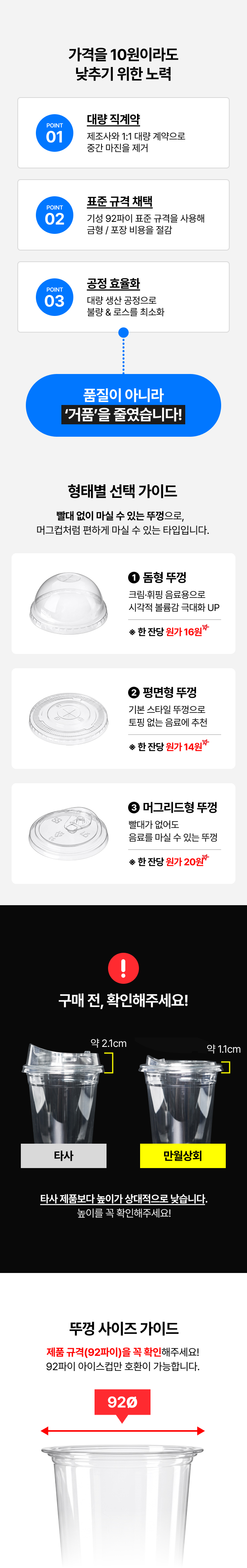 진심 투명 PET 뚜껑 92파이 머그리드형 1박스(1,000개)