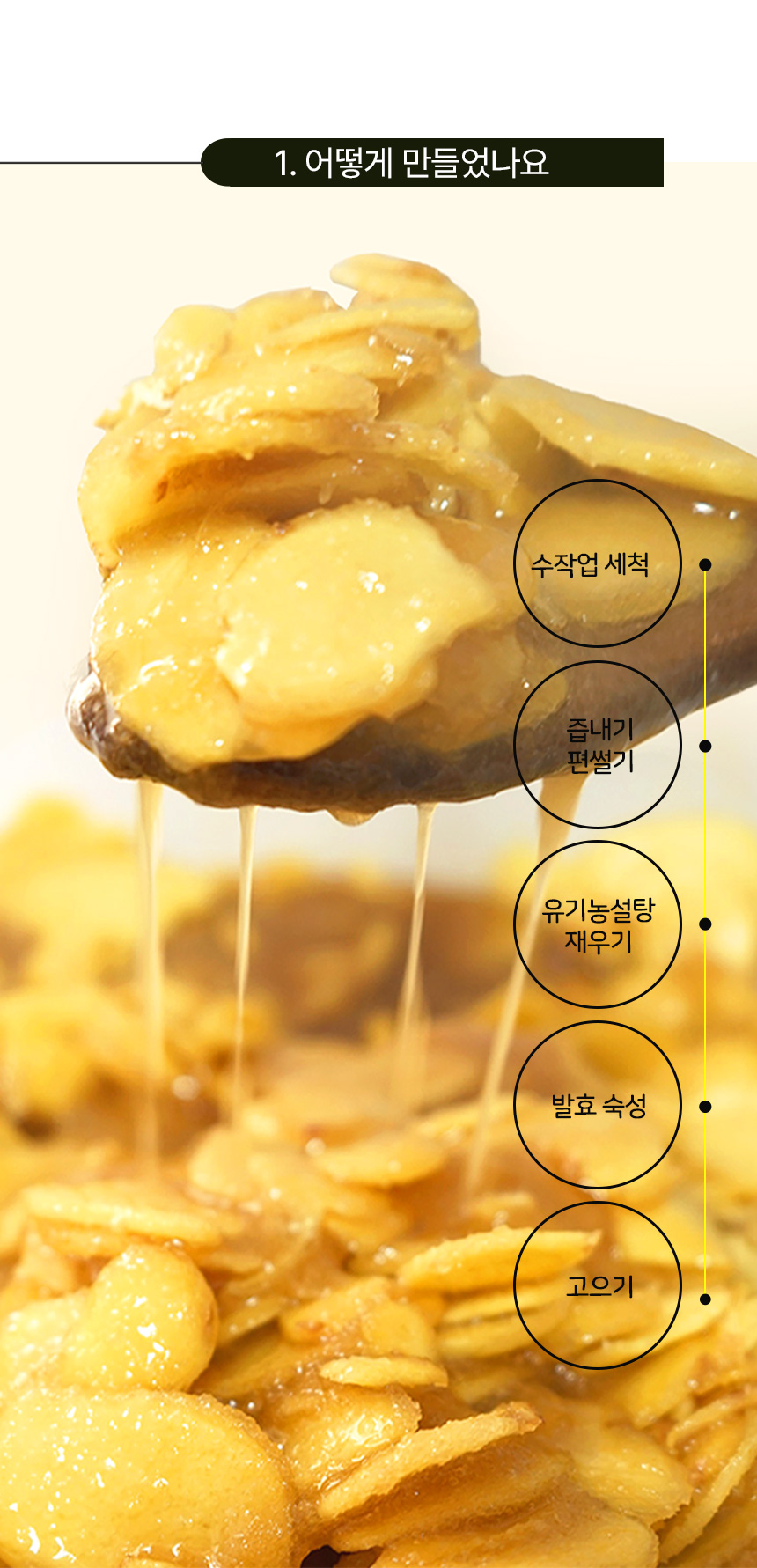 만월상회 생강청 제조 과정: 수작업 세척, 발효 숙성, 고으기