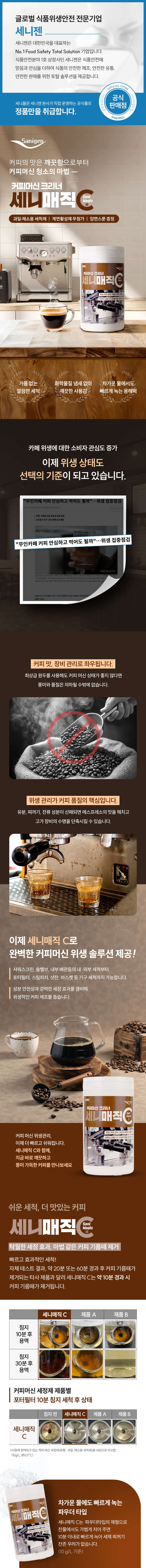 세니젠 세니매직C 
  커피머신 클리너 900g 카페 업소용 커피머신 세정제 추천 - 거품 없는 깔끔 세척, 차가운 물에도 빠르게 녹는 파우더 타입