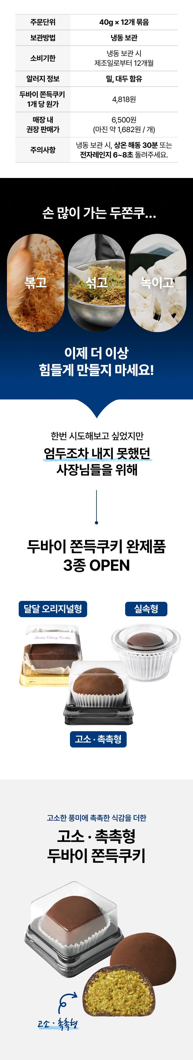 단맛을 줄이고 고소함과 촉촉함을 살린 두바이 쫀득쿠키 납품 완제품, 카페 디저트 1개당 권장 판매 마진율 1700원 분석;