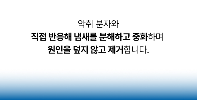 악취 분자와 직접 반응해 냄새를 분해·중화하고 원인을 덮지 않고
  제거한다는 피톤치드 스프레이의 탈취 메커니즘 설명 이미지