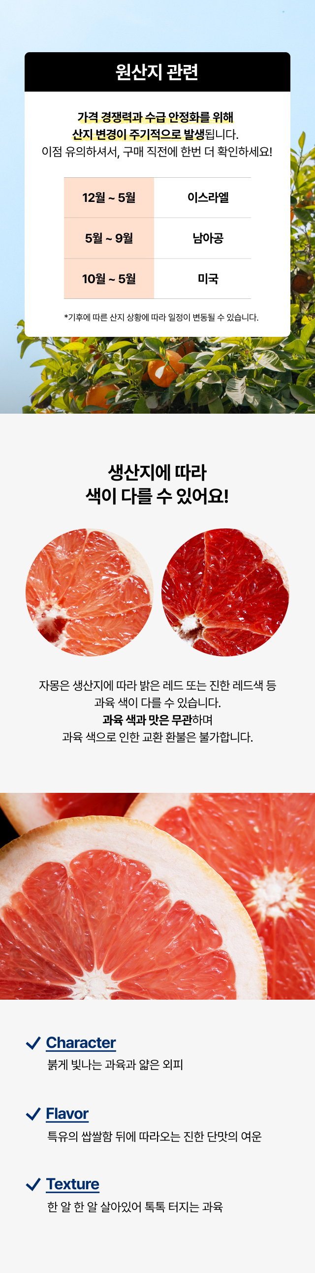 이스라엘 남아공 미국 시즌별 자몽 산지 안내 및 톡톡 터지는 과육의 루비 자몽 품질 특징