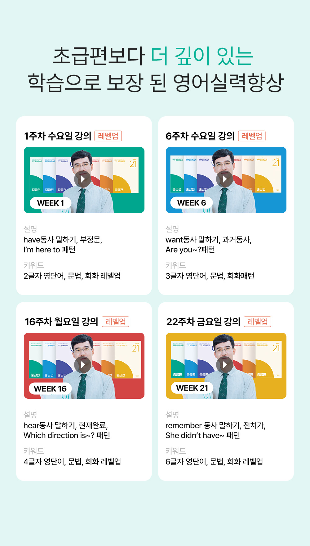 초급편보다 더 깊이 있는 학습으로 보장 된 영어실력향상