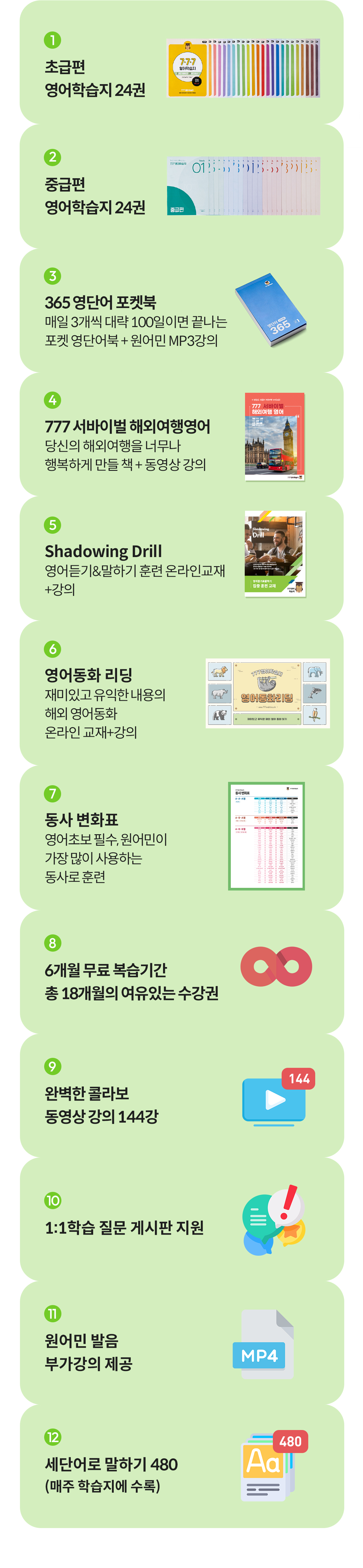777영어학습지 11가지 상품구성