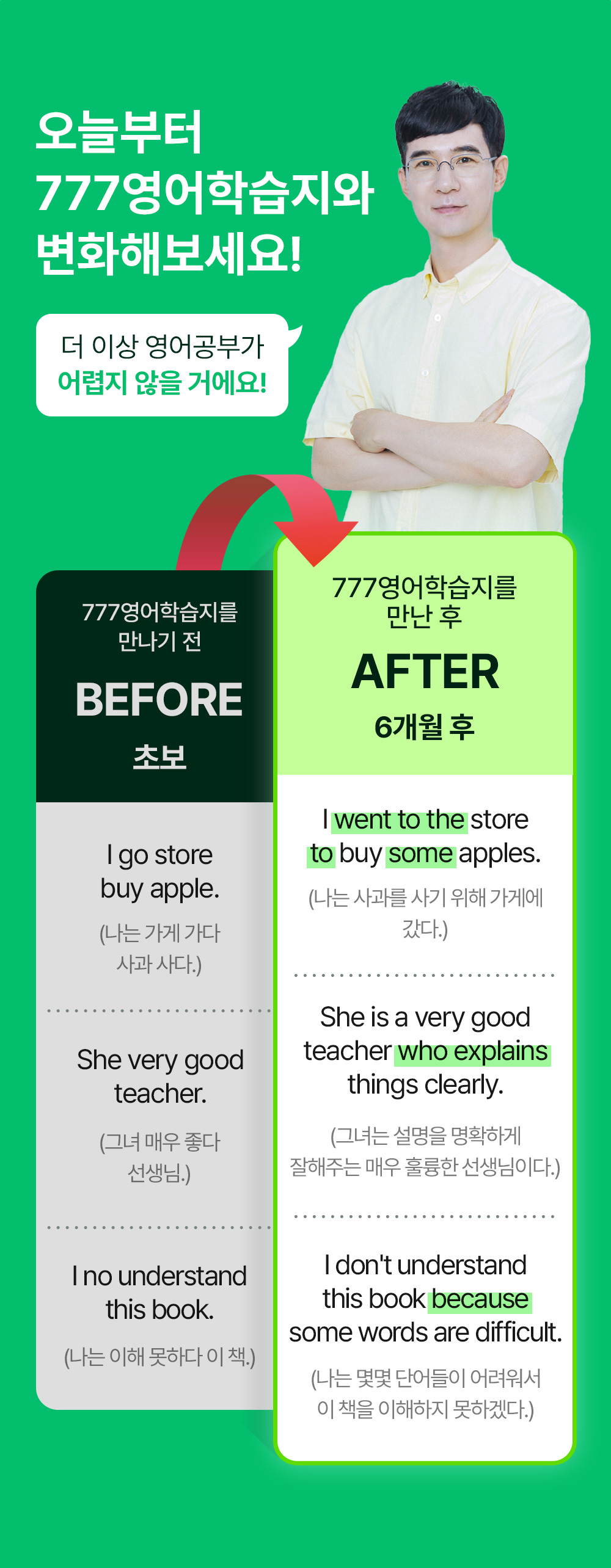 오늘부터 777영어학습지와 변화해 보세요