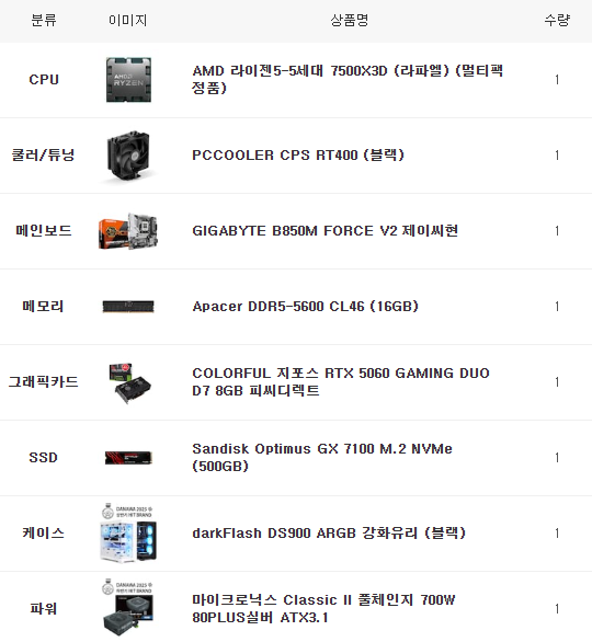 QHD게임용 9600X + 5060Ti 조립 PC(CPU변경 가능)