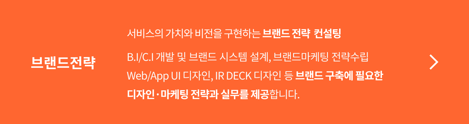 BI개발, CI개발 및 브랜드 가이드북 제작, 브랜드 마케팅 전략 수립, 리브랜딩, 브랜딩, 랜딩페이지 및 IR DECK 디자인 등