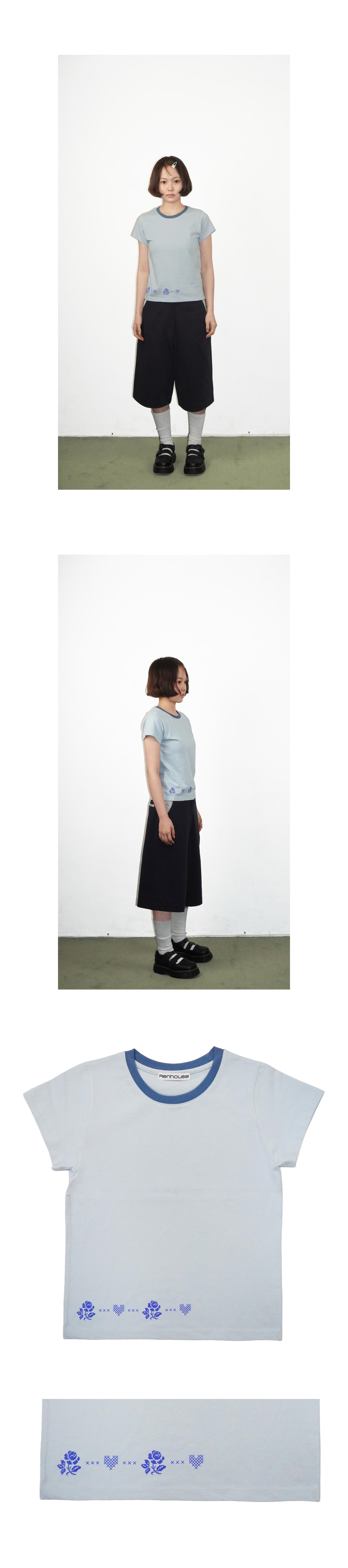 FLOWER STITCH T SHIRTS SKYBLUE