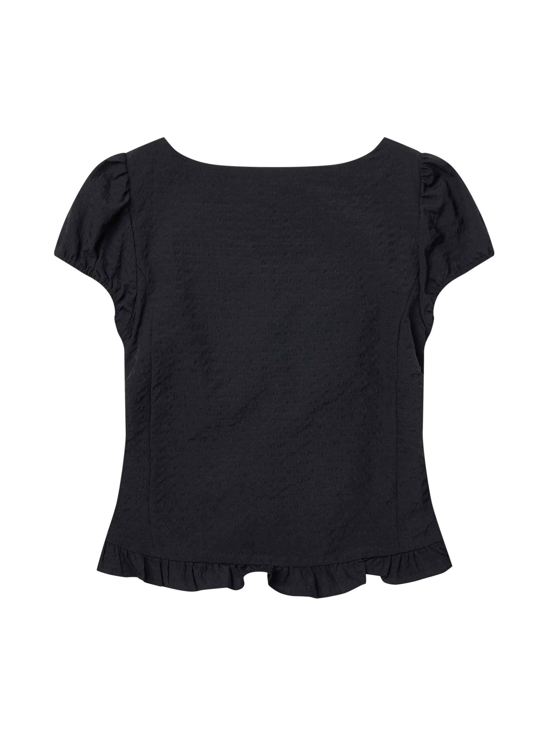 Square neck ruffled blouse navy