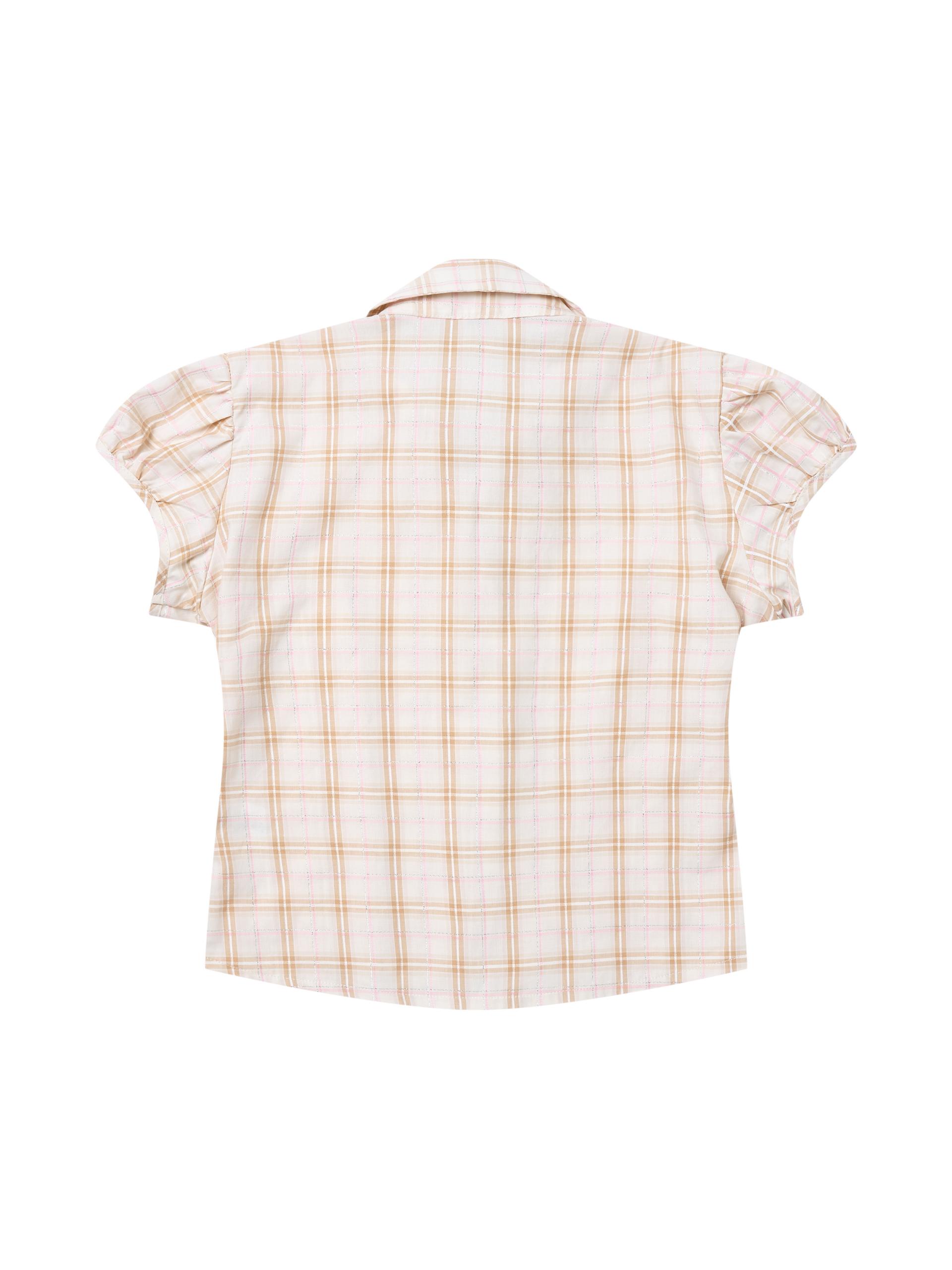 Open collared glow check shirt beige
