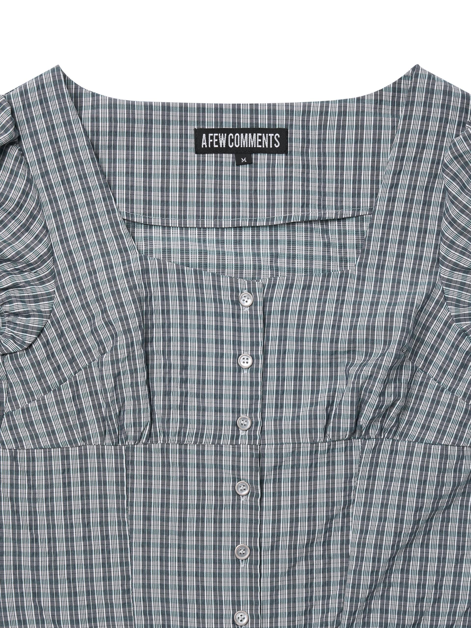 Square neck ruffled blouse blue grey
