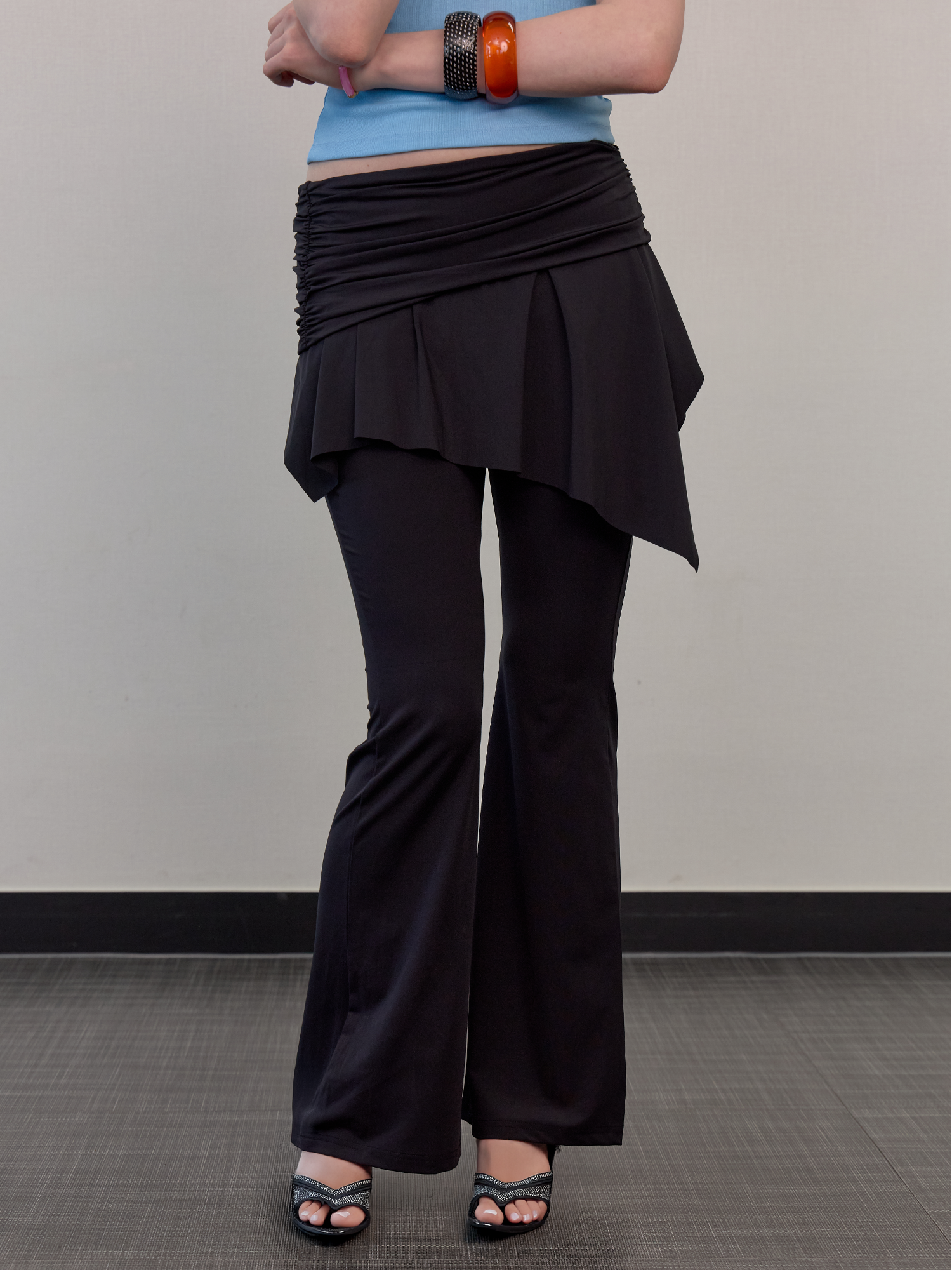 [CREORA®]Boot-cut jersey skirt pants black