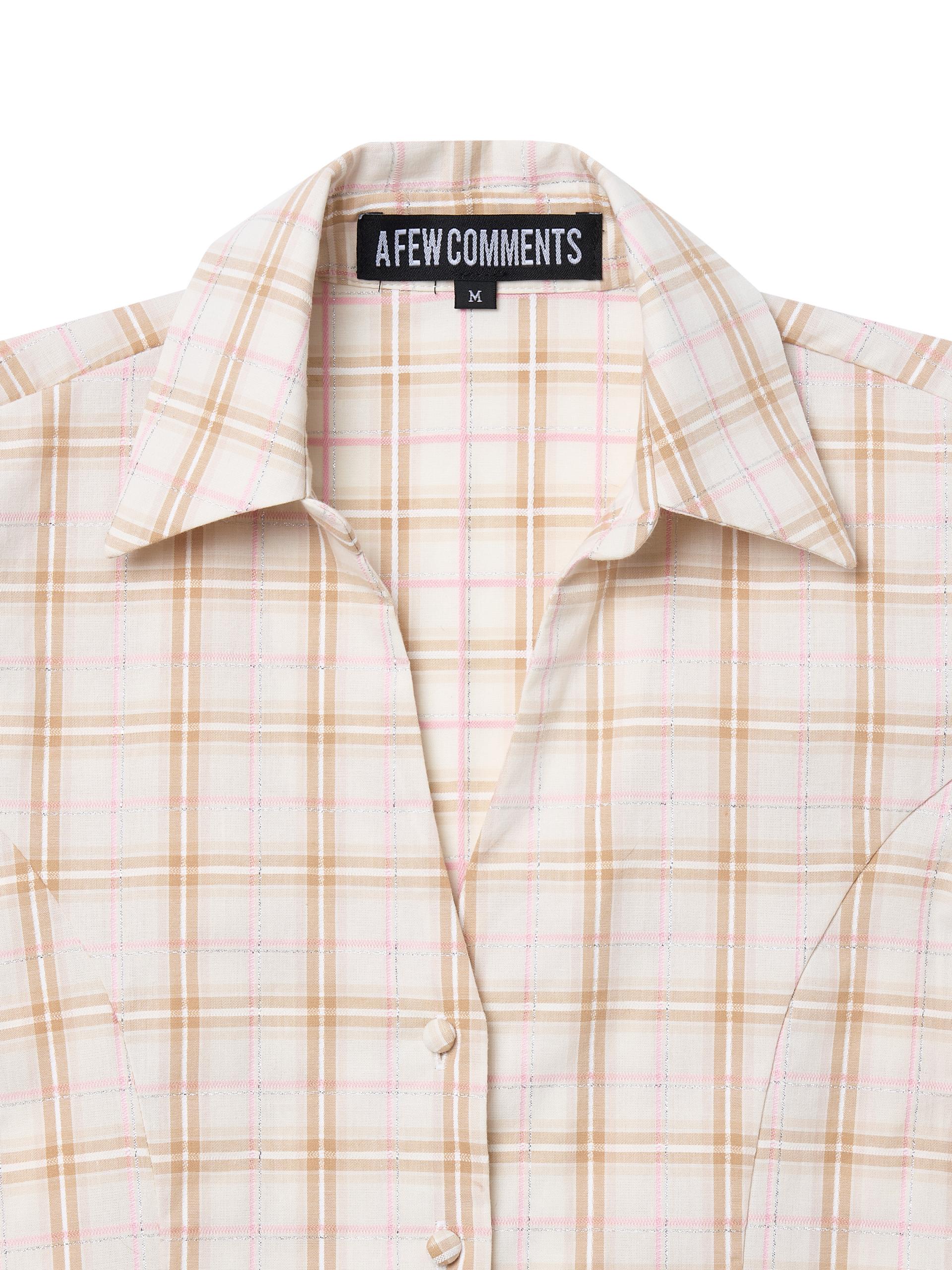 Open collared glow check shirt beige