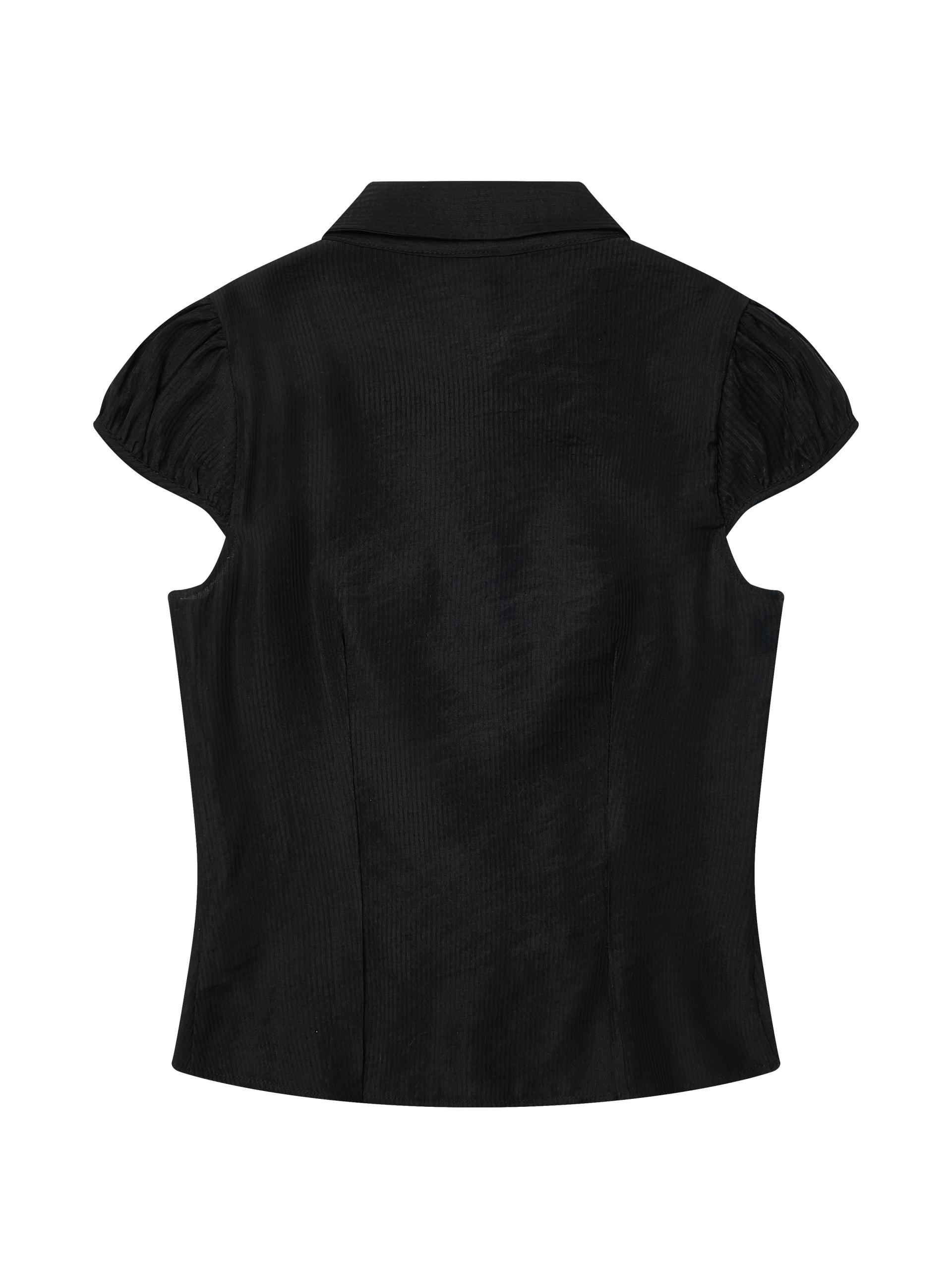 Metal button pleated blouse black