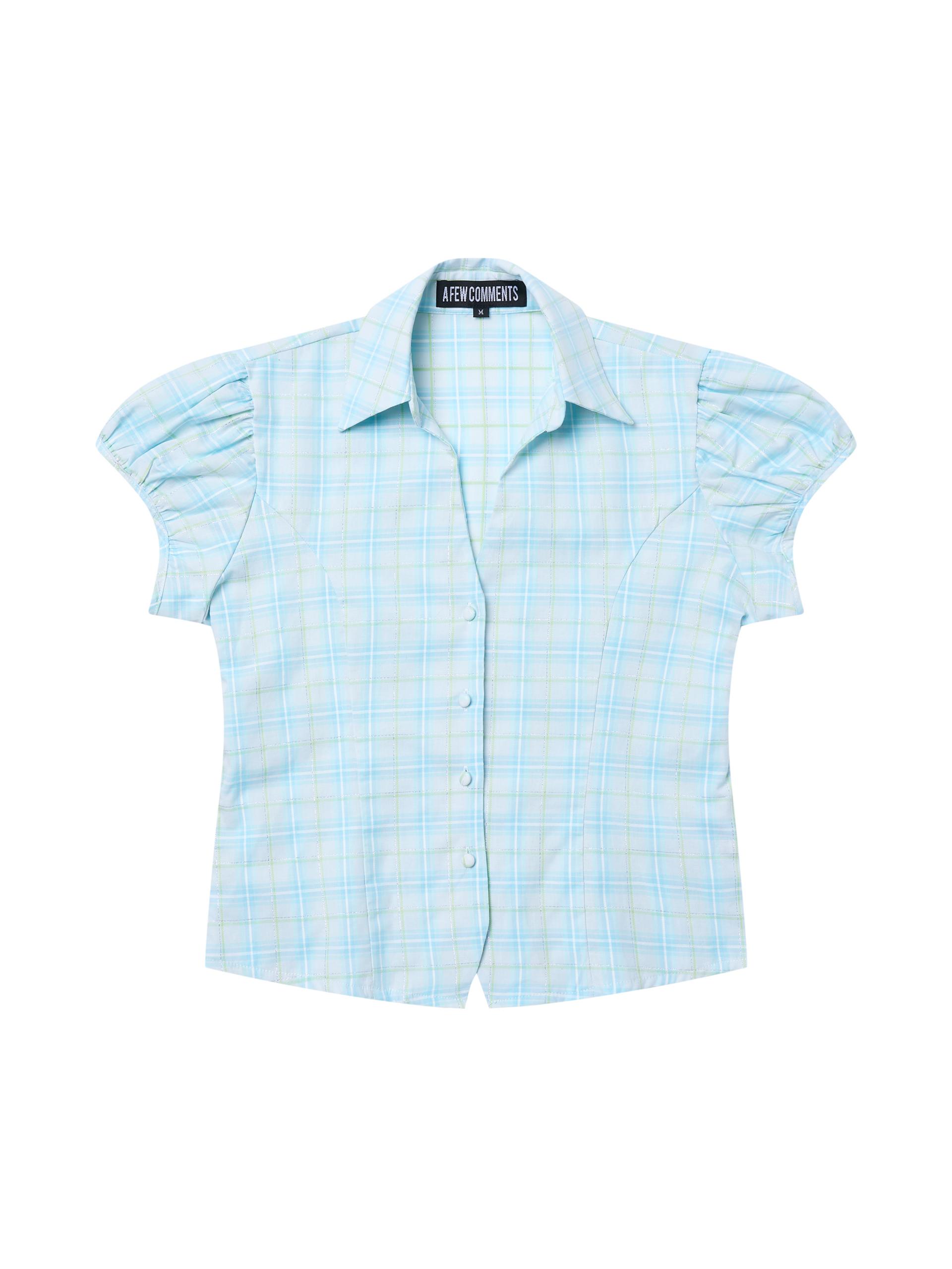 Open collared glow check shirt blue