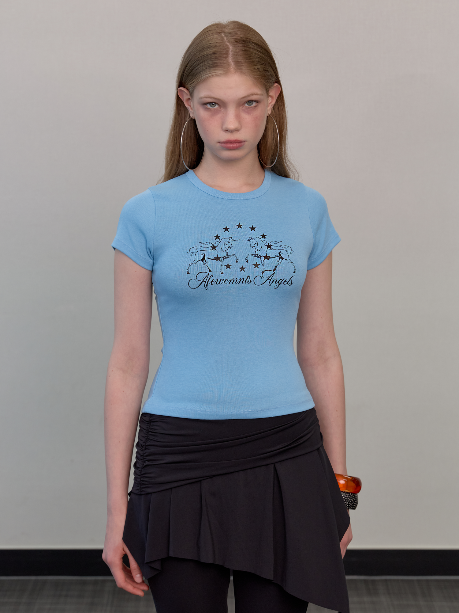 Horse star logo tee sky blue