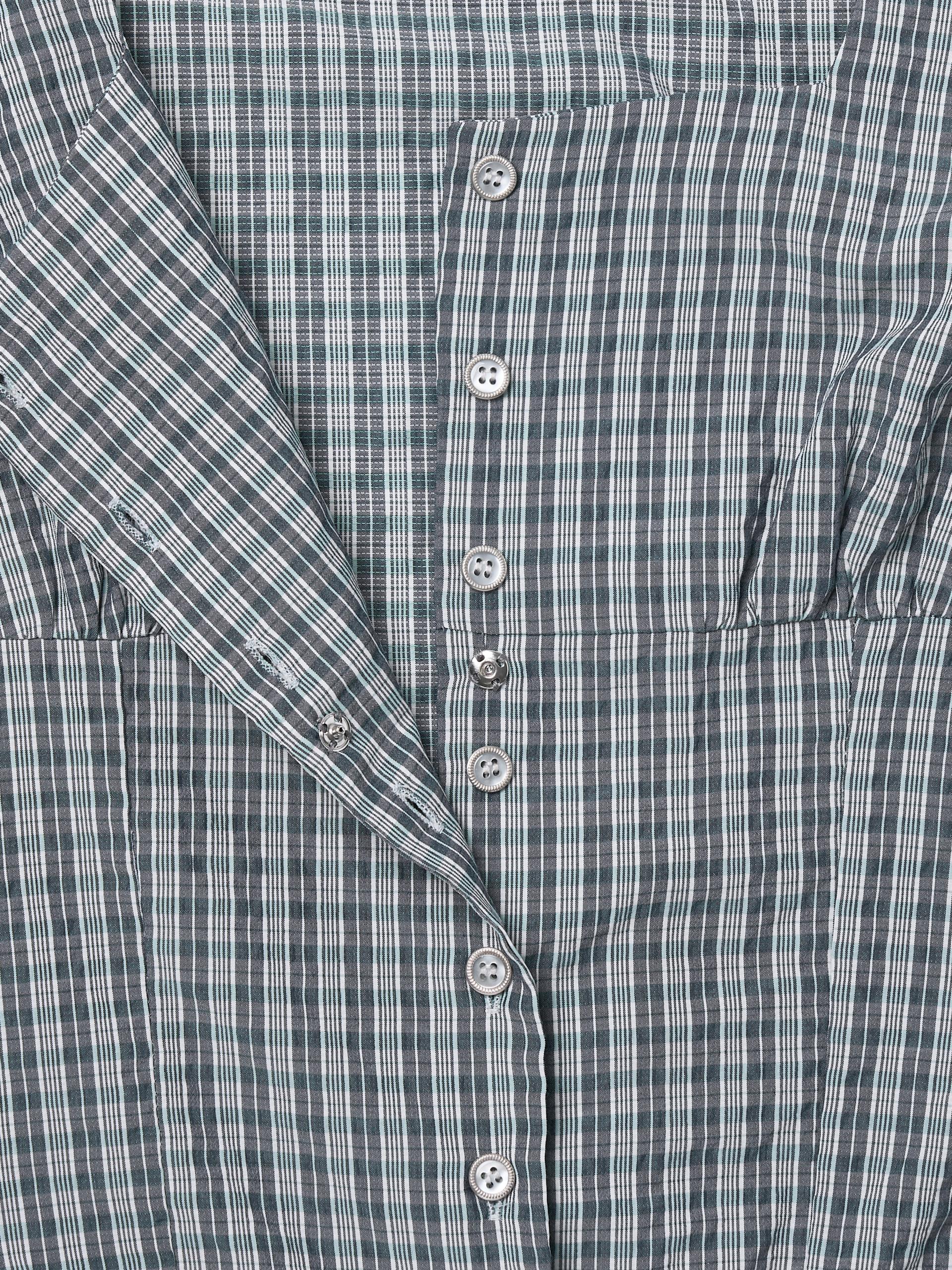 Square neck ruffled blouse blue grey
