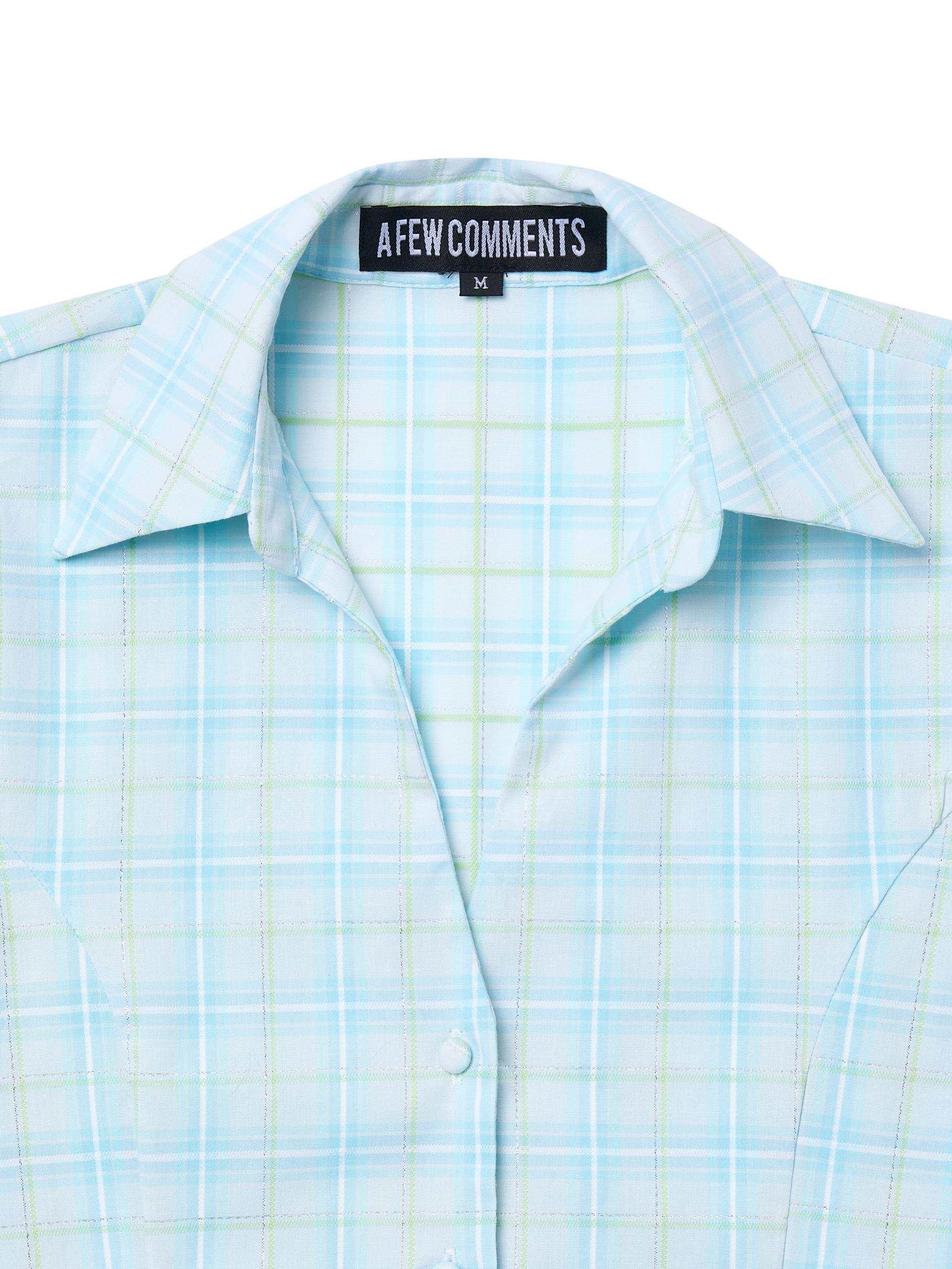 Open collared glow check shirt blue