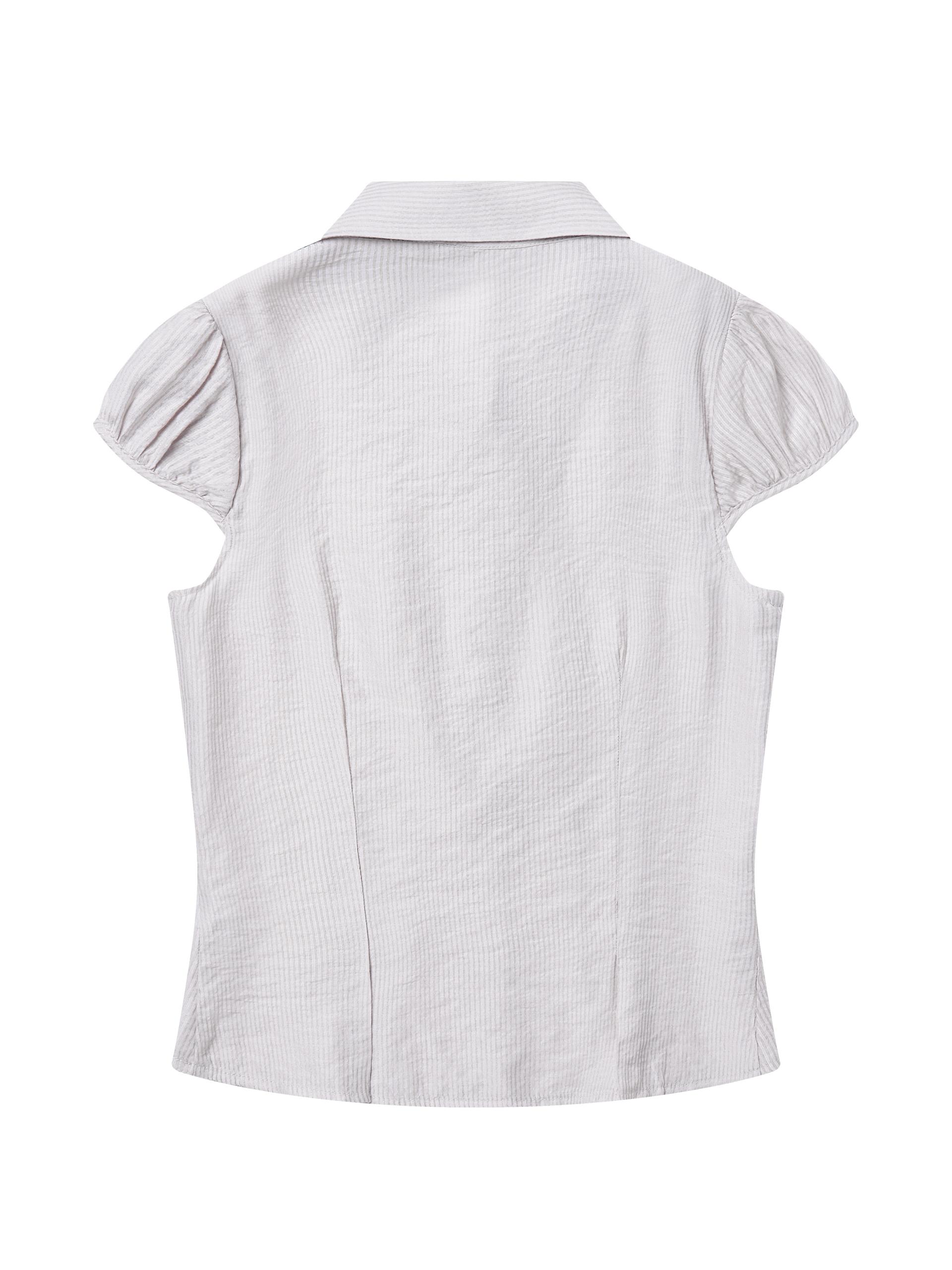 Metal button pleated blouse beige