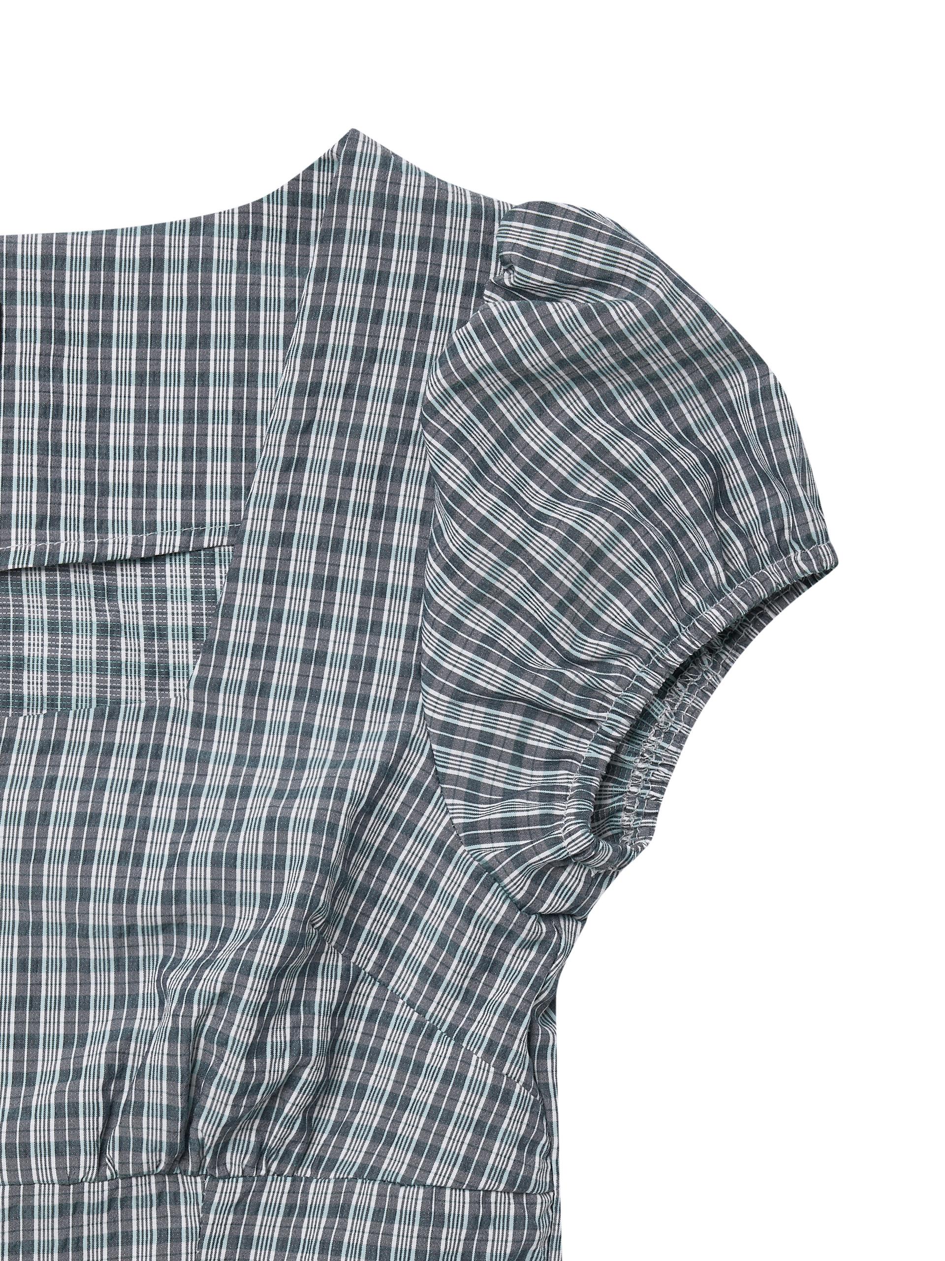 Square neck ruffled blouse blue grey