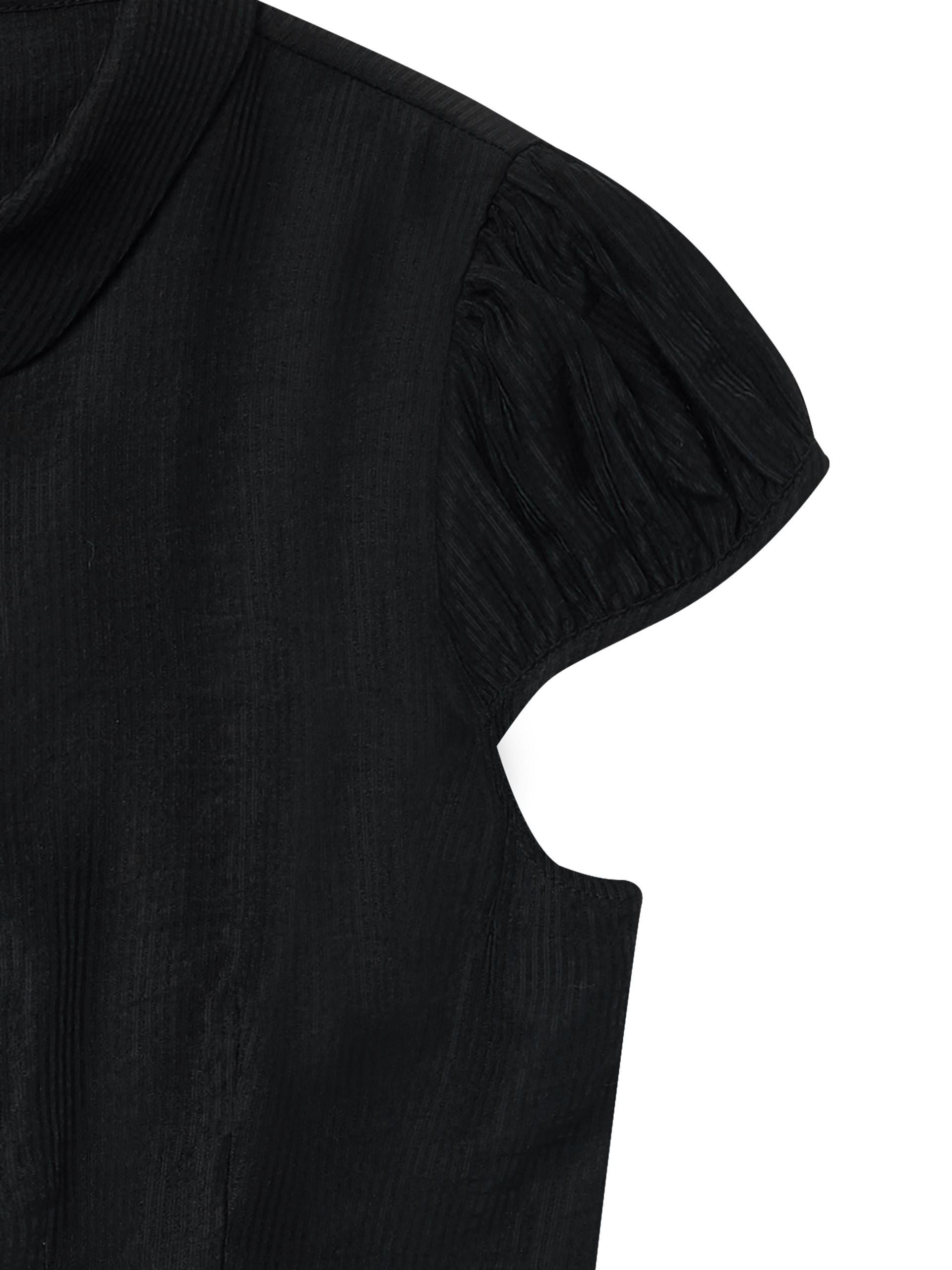 Metal button pleated blouse black