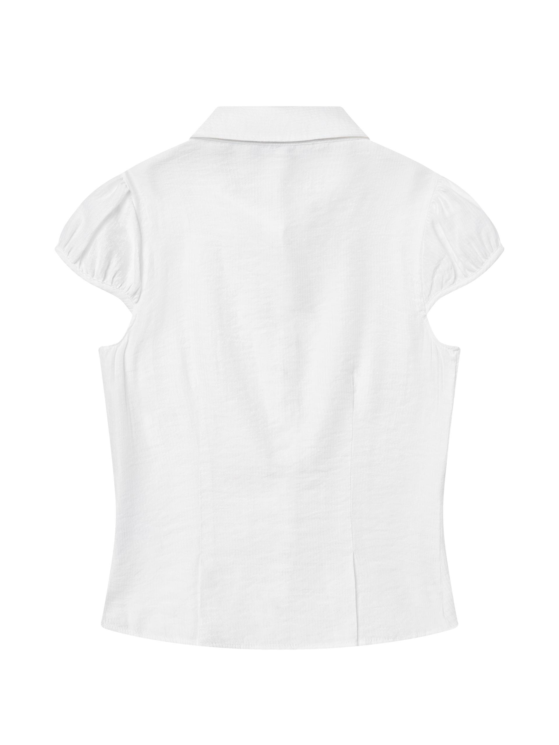Metal button pleated blouse white