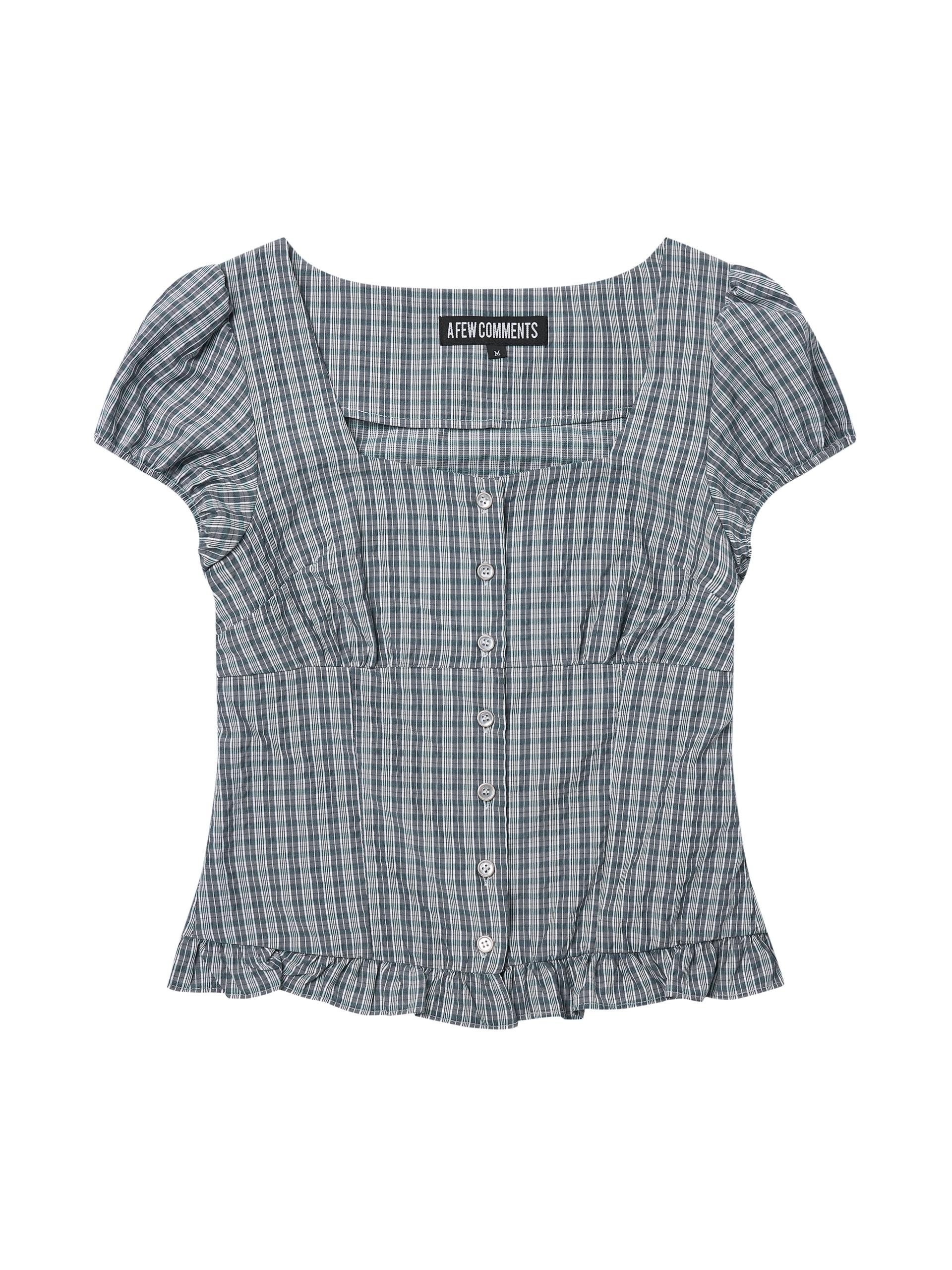 Square neck ruffled blouse blue grey