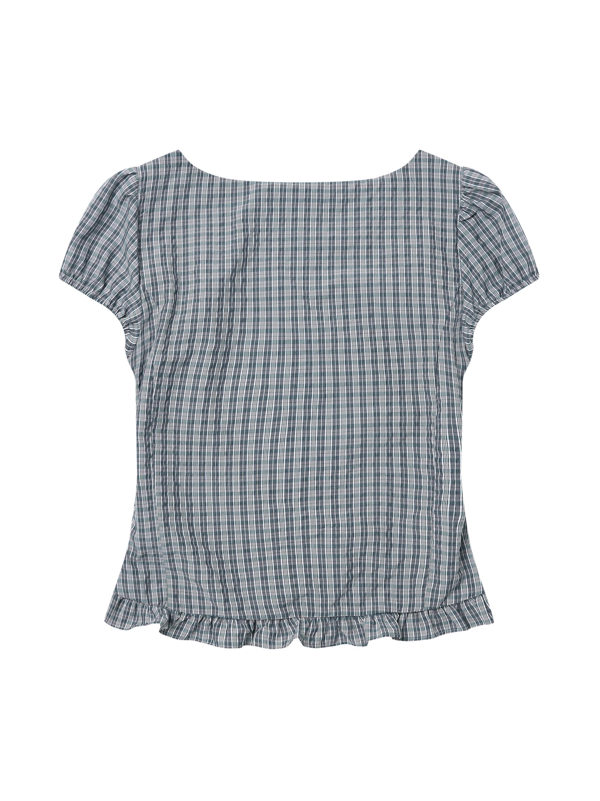 Square neck ruffled blouse blue grey